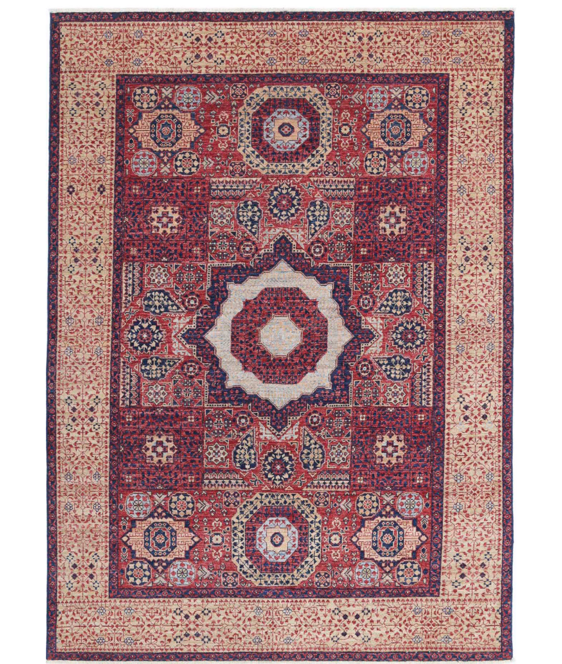 Mamluk 5'3'' X 7'6'' Hand-Knotted Wool Rug 5'3'' x 7'6'' (158 X 225) / Red / Gold