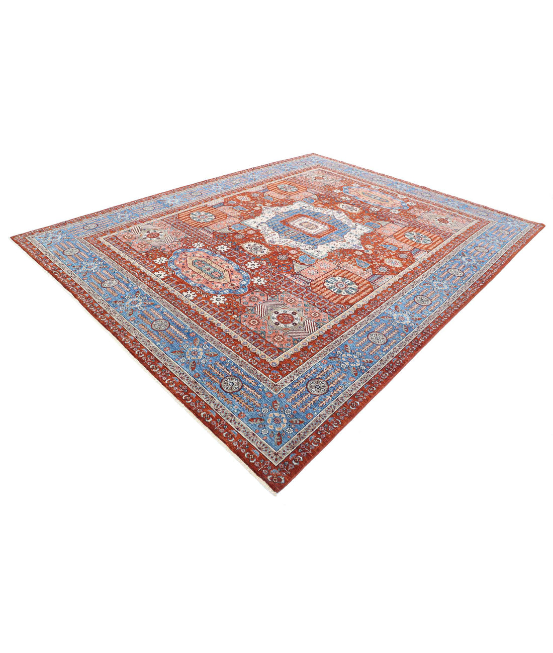Mamluk 9'2'' X 11'8'' Hand-Knotted Wool Rug 9'2'' x 11'8'' (275 X 350) / Rust / Blue