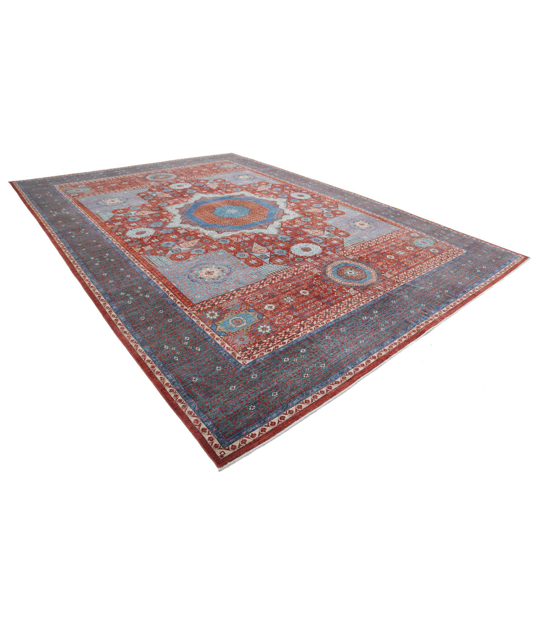Mamluk 11'9'' X 16'6'' Hand-Knotted Wool Rug 11'9'' x 16'6'' (353 X 495) / Rust / Green