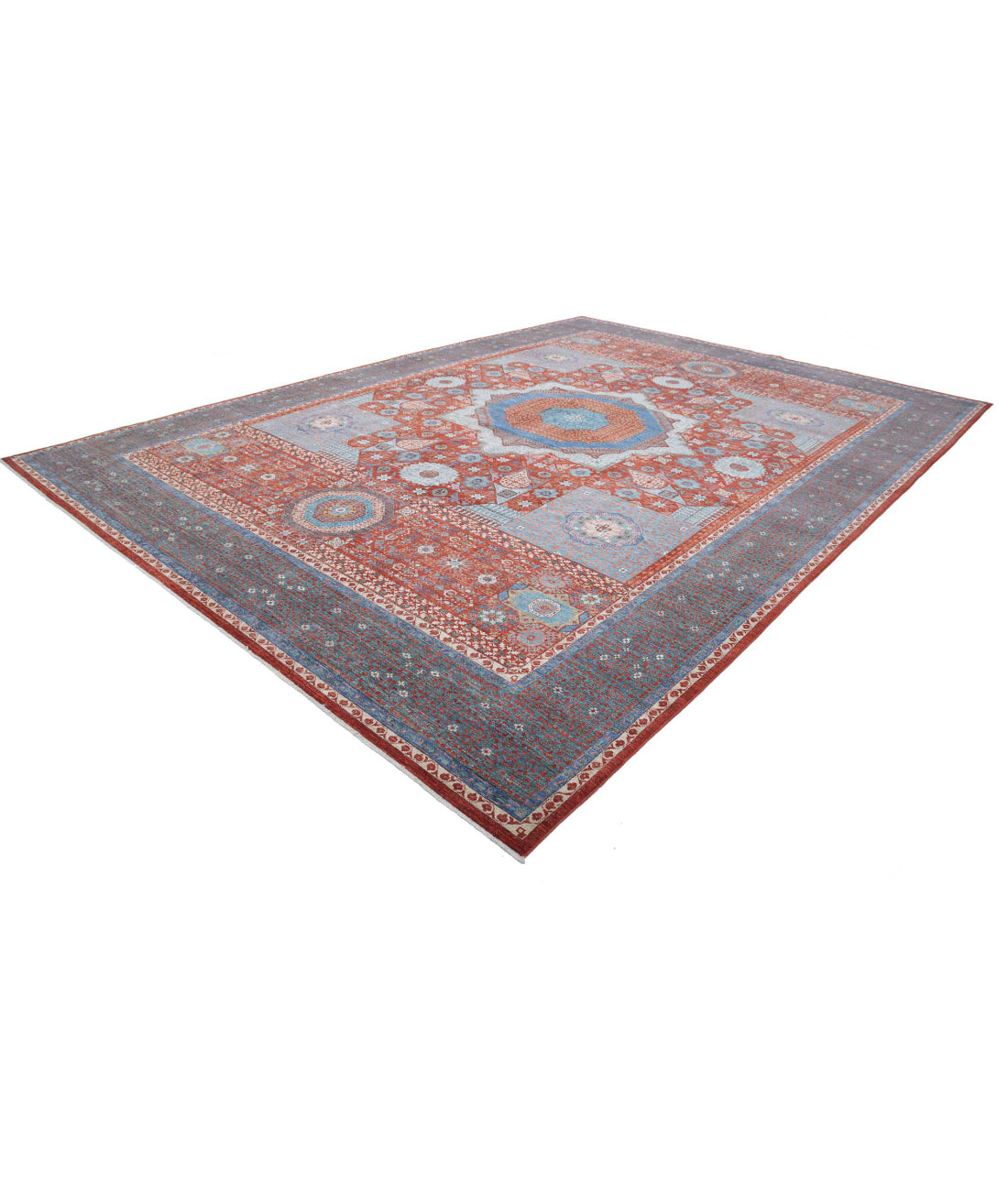 Mamluk 11'9'' X 16'6'' Hand-Knotted Wool Rug 11'9'' x 16'6'' (353 X 495) / Rust / Green