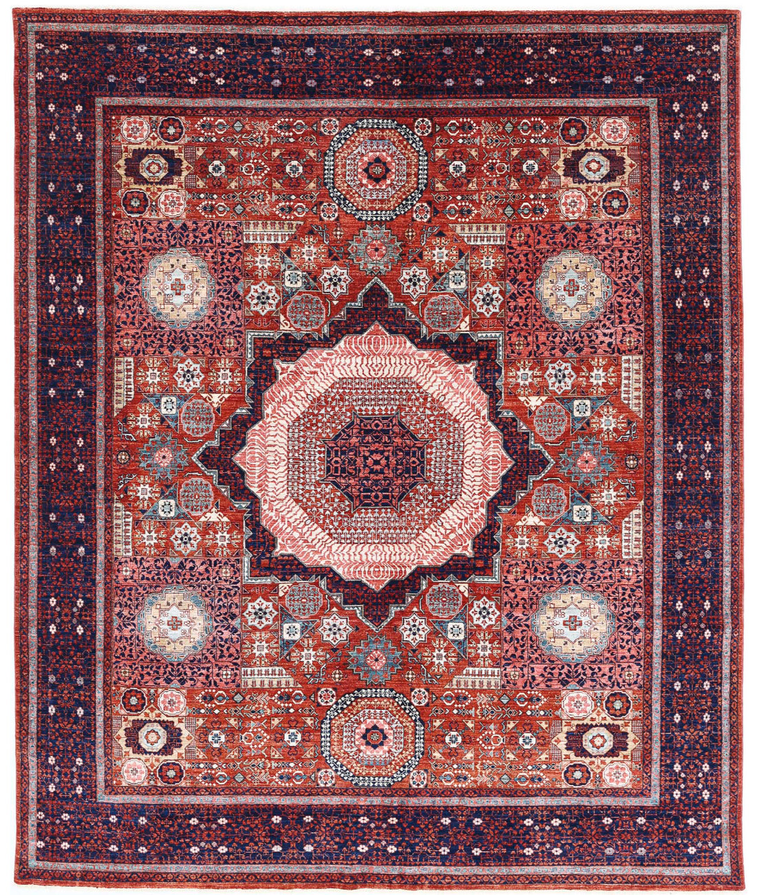 Mamluk 8'1'' X 9'11'' Hand-Knotted Wool Rug 8'1'' x 9'11'' (243 X 298) / Rust / Blue
