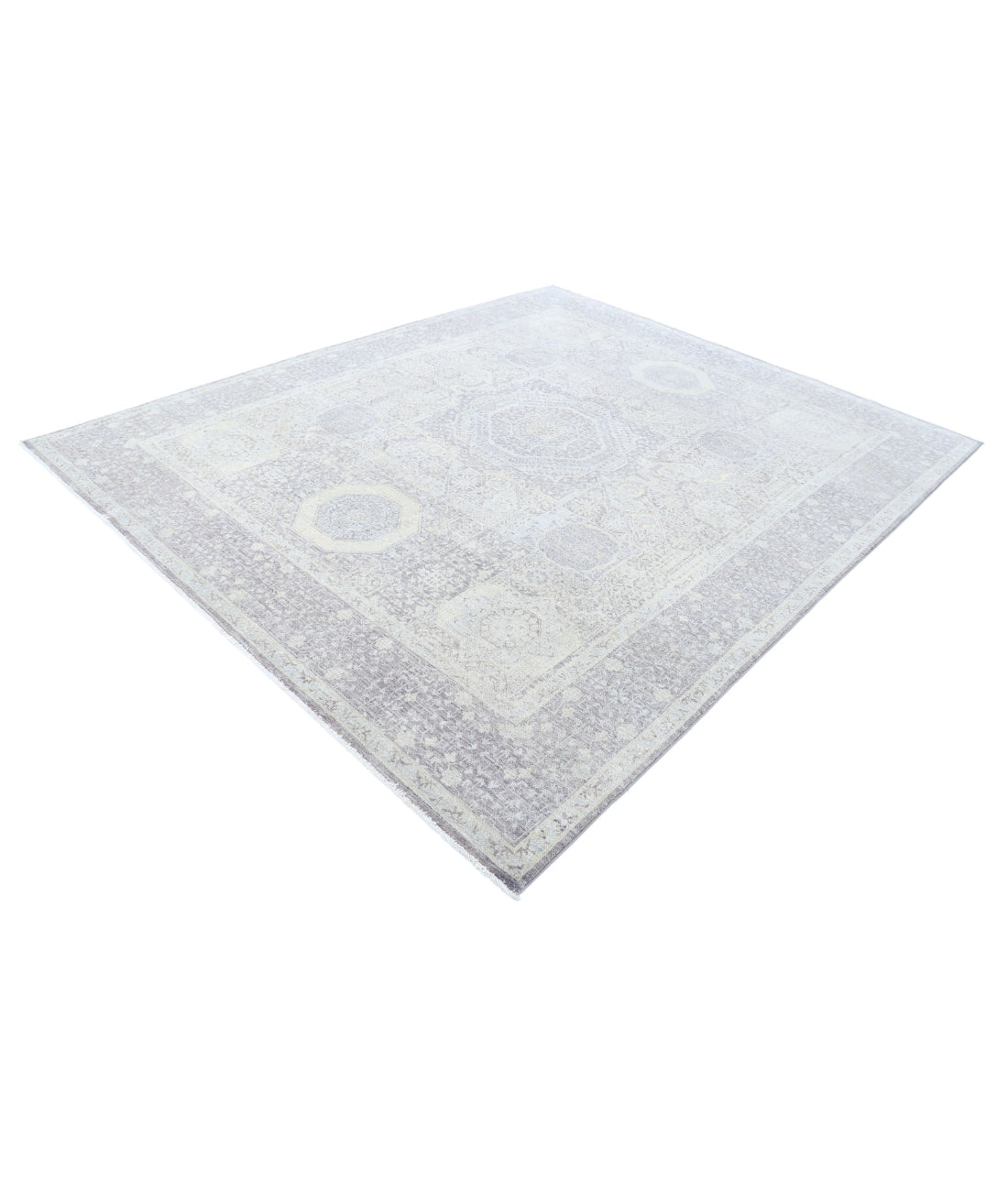 Mamluk 8'0'' X 9'6'' Hand-Knotted Wool Rug 8'0'' x 9'6'' (240 X 285) / Grey / Blue