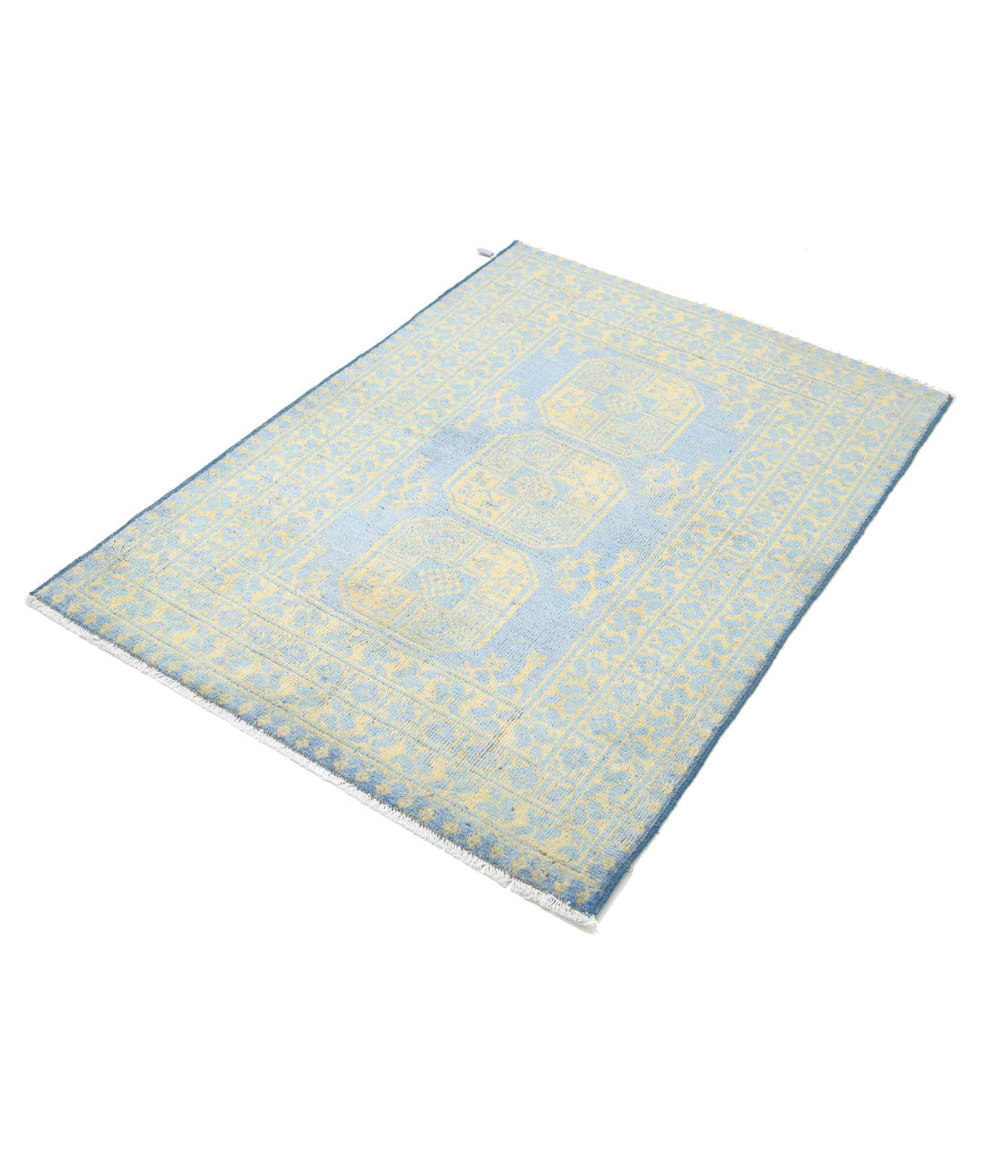 Revival 3'5'' X 4'8'' Hand-Knotted Wool Rug 3'5'' x 4'8'' (103 X 140) / Blue / Gold