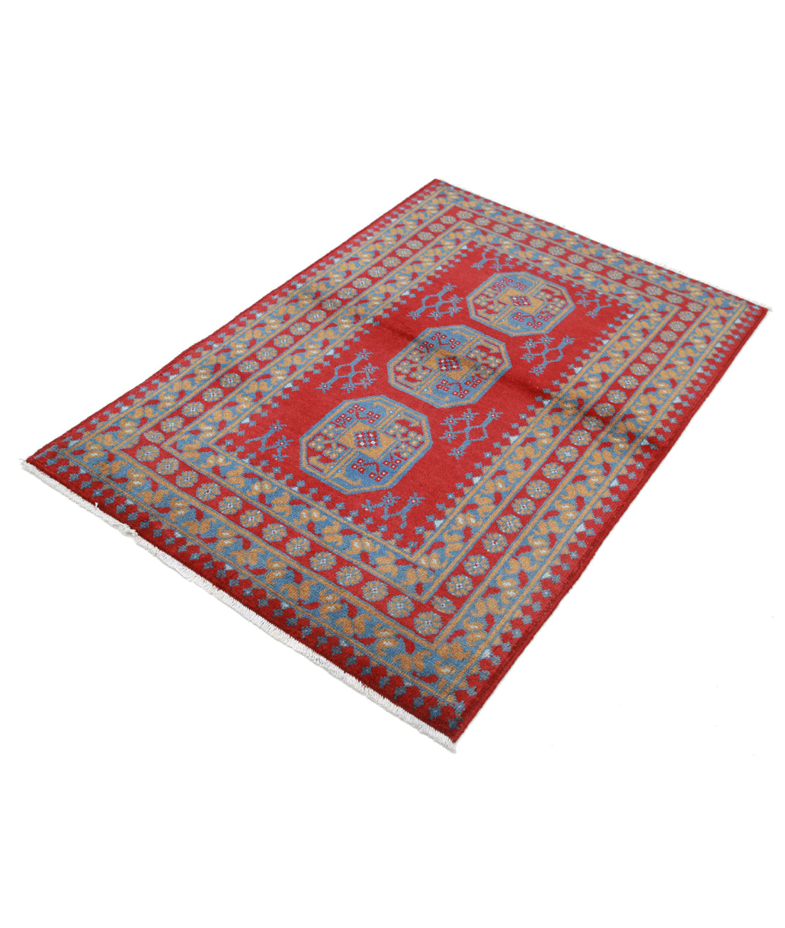 Revival 3'4'' X 4'9'' Hand-Knotted Wool Rug 3'4'' x 4'9'' (100 X 143) / Red / Blue