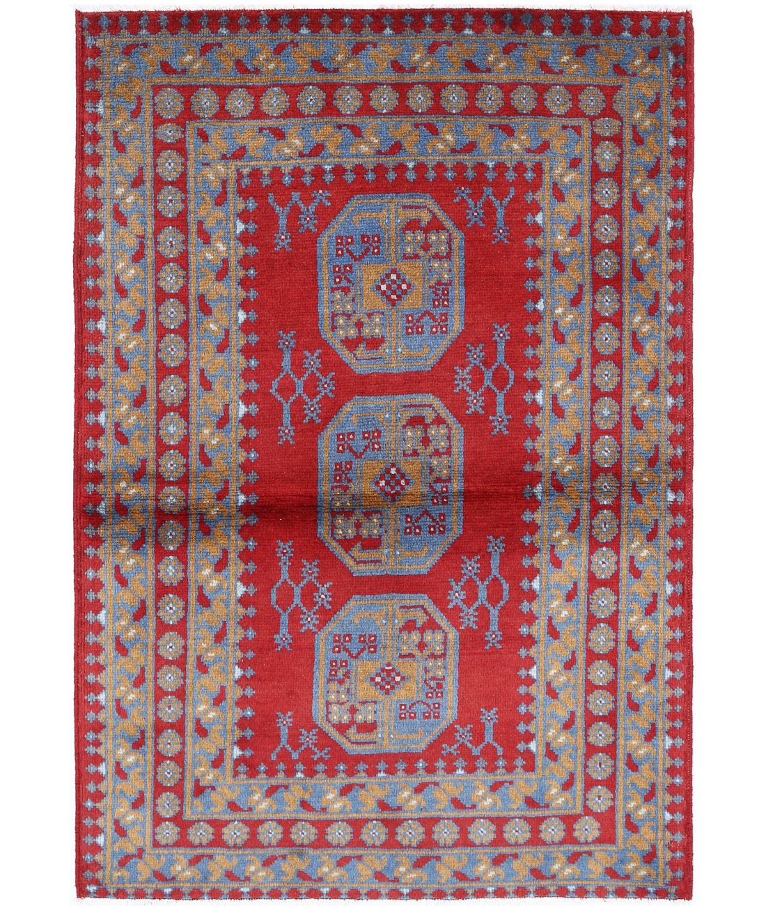 Revival 3'4'' X 4'9'' Hand-Knotted Wool Rug 3'4'' x 4'9'' (100 X 143) / Red / Blue