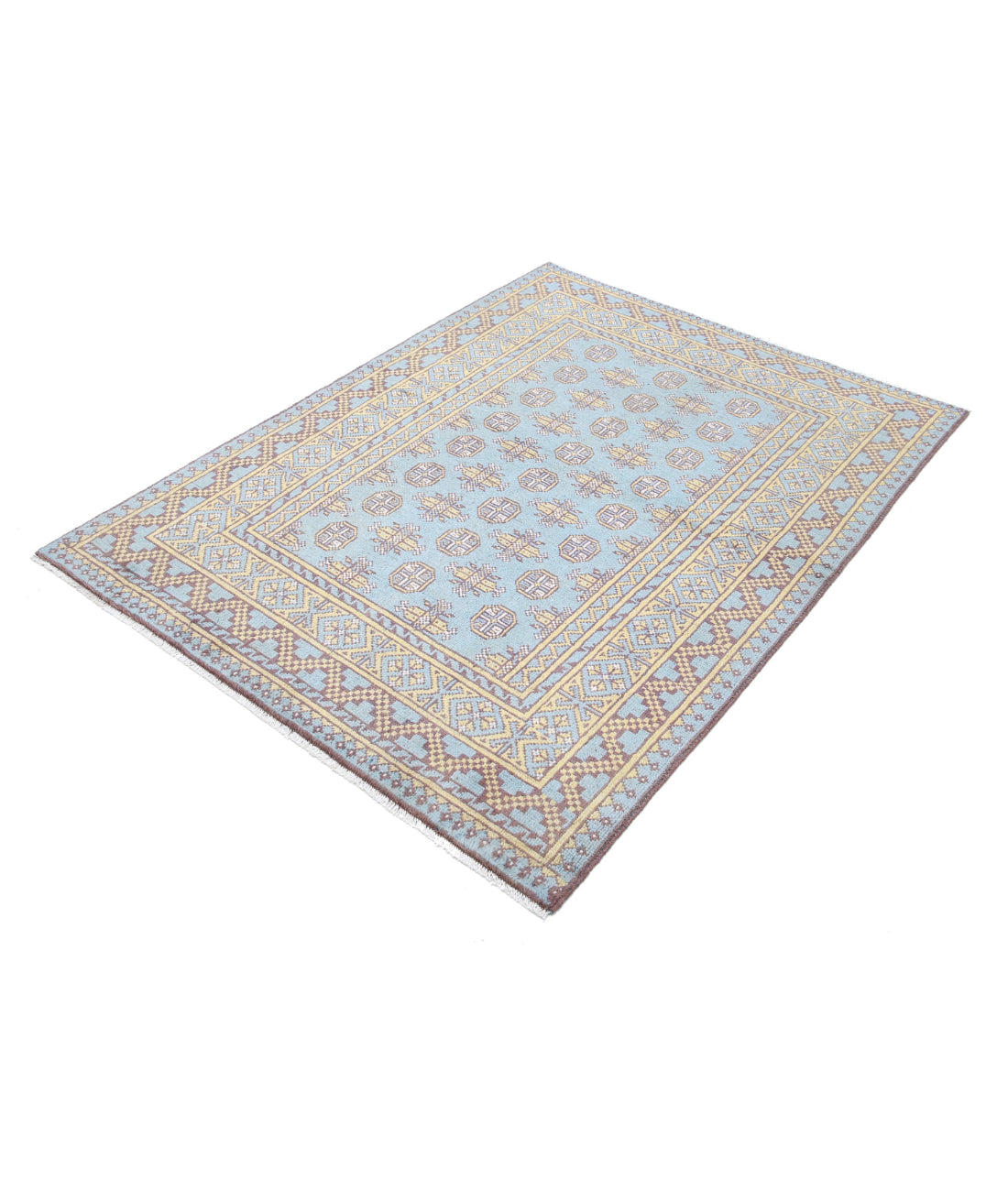 Revival 4'2'' X 5'7'' Hand-Knotted Wool Rug 4'2'' x 5'7'' (125 X 168) / Blue / Gold