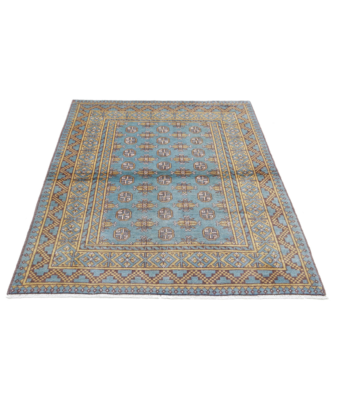Revival 4'2'' X 5'7'' Hand-Knotted Wool Rug 4'2'' x 5'7'' (125 X 168) / Blue / Gold
