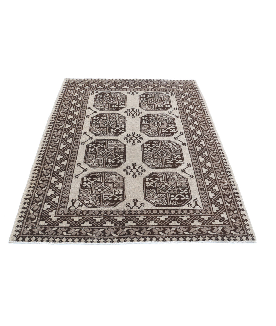 Revival 4'4'' X 6'1'' Hand-Knotted Wool Rug 4'4'' x 6'1'' (130 X 183) / Ivory / Brown