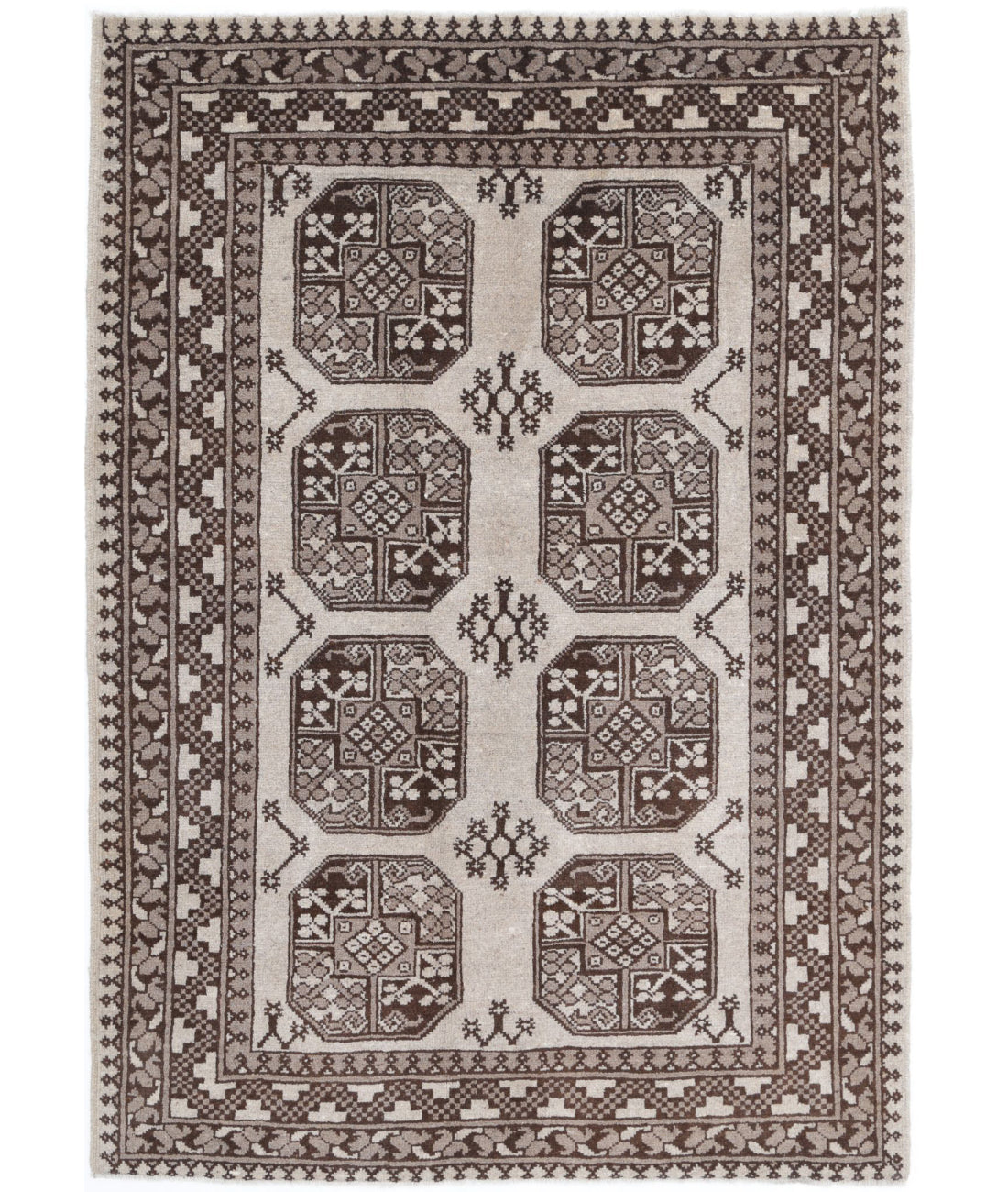 Revival 4'4'' X 6'1'' Hand-Knotted Wool Rug 4'4'' x 6'1'' (130 X 183) / Ivory / Brown