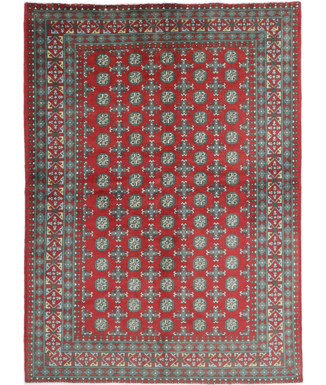 Revival 5'5'' X 7'8'' Hand-Knotted Wool Rug 5'5'' x 7'8'' (163 X 230) / Red / Green