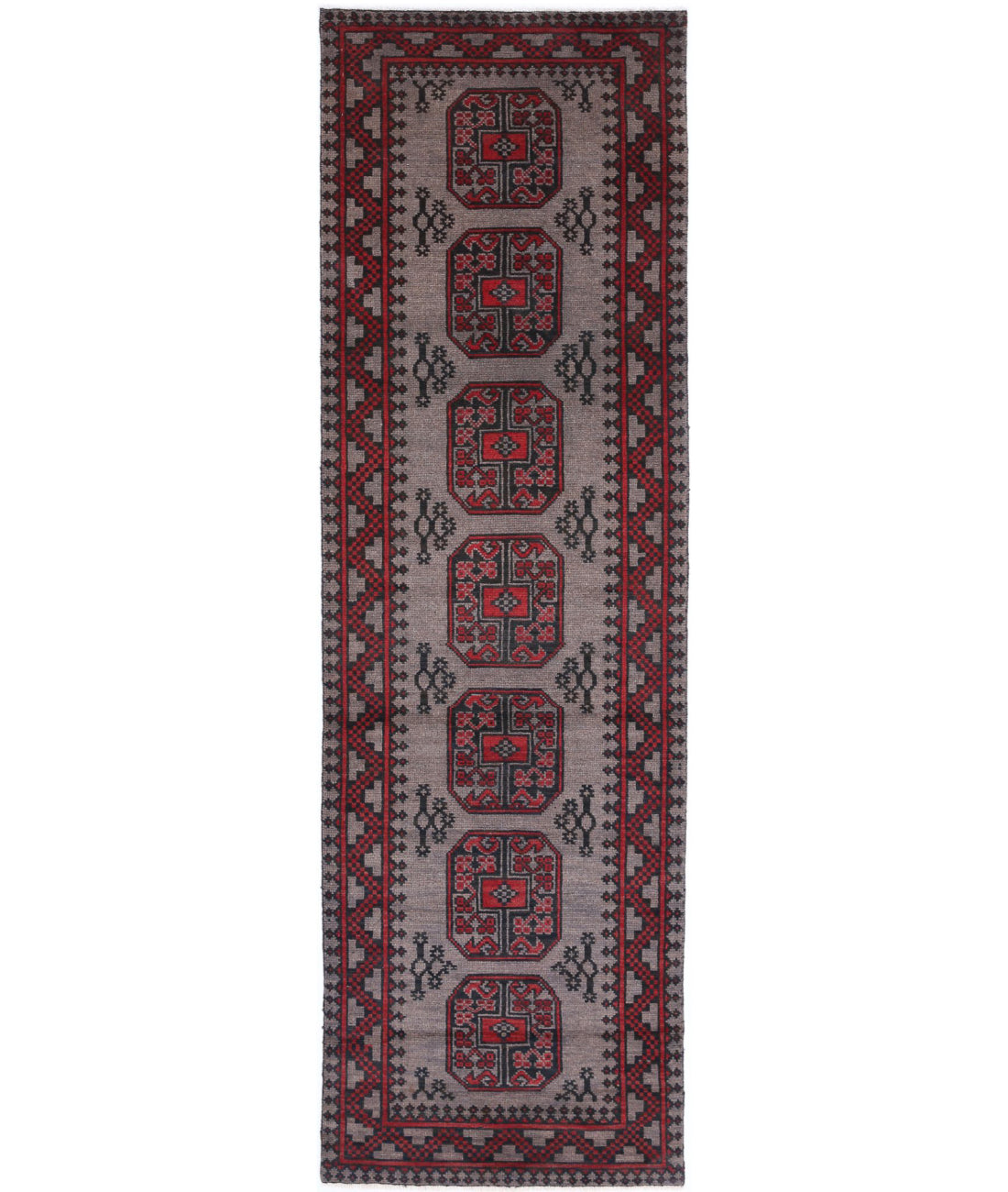 Revival 2'7'' X 9'2'' Hand-Knotted Wool Rug 2'7'' x 9'2'' (78 X 275) / Grey / Red
