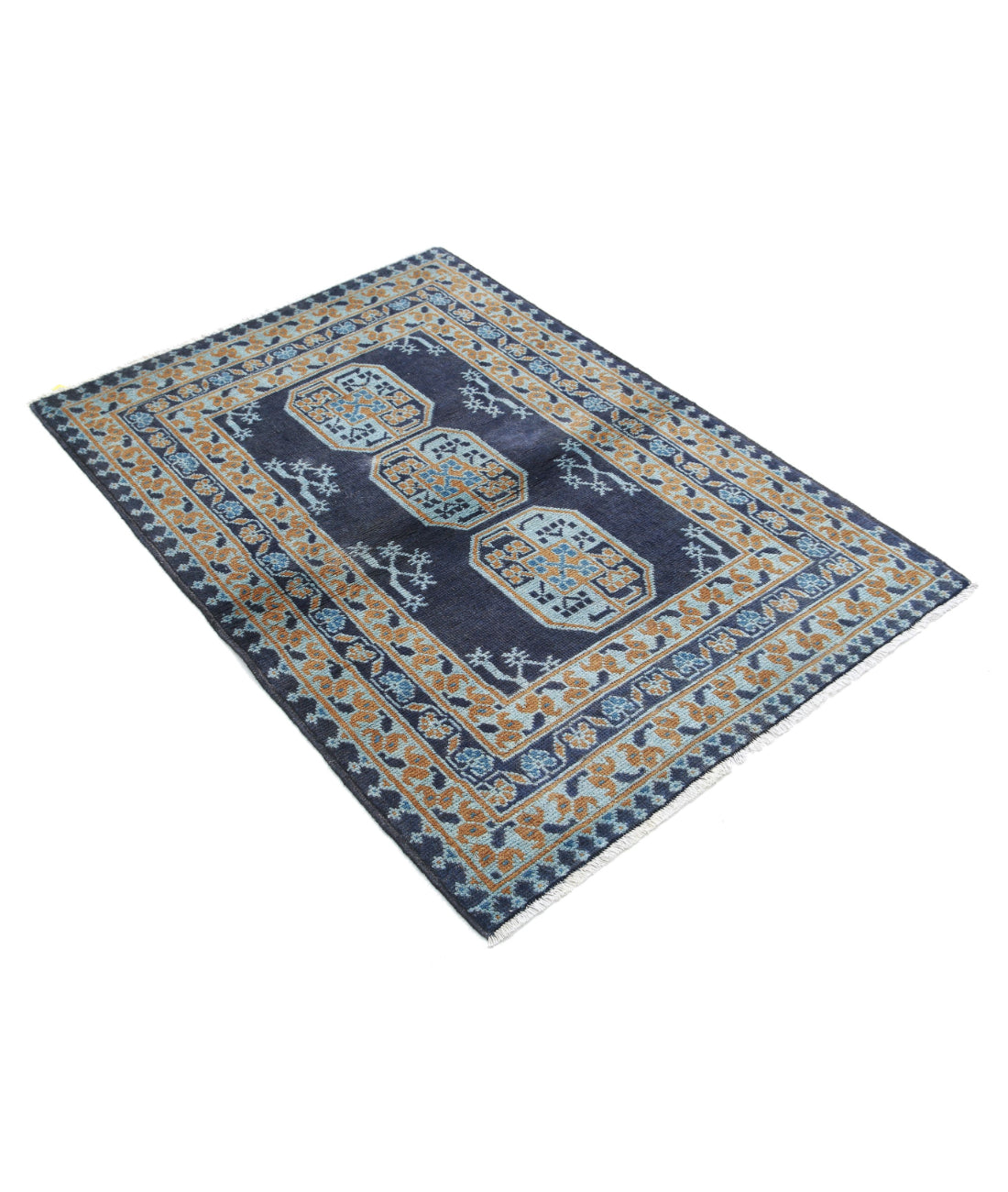 Revival 3'4'' X 4'9'' Hand-Knotted Wool Rug 3'4'' x 4'9'' (100 X 143) / Blue / Ivory