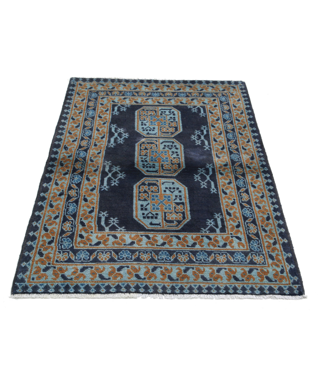 Revival 3'4'' X 4'9'' Hand-Knotted Wool Rug 3'4'' x 4'9'' (100 X 143) / Blue / Ivory