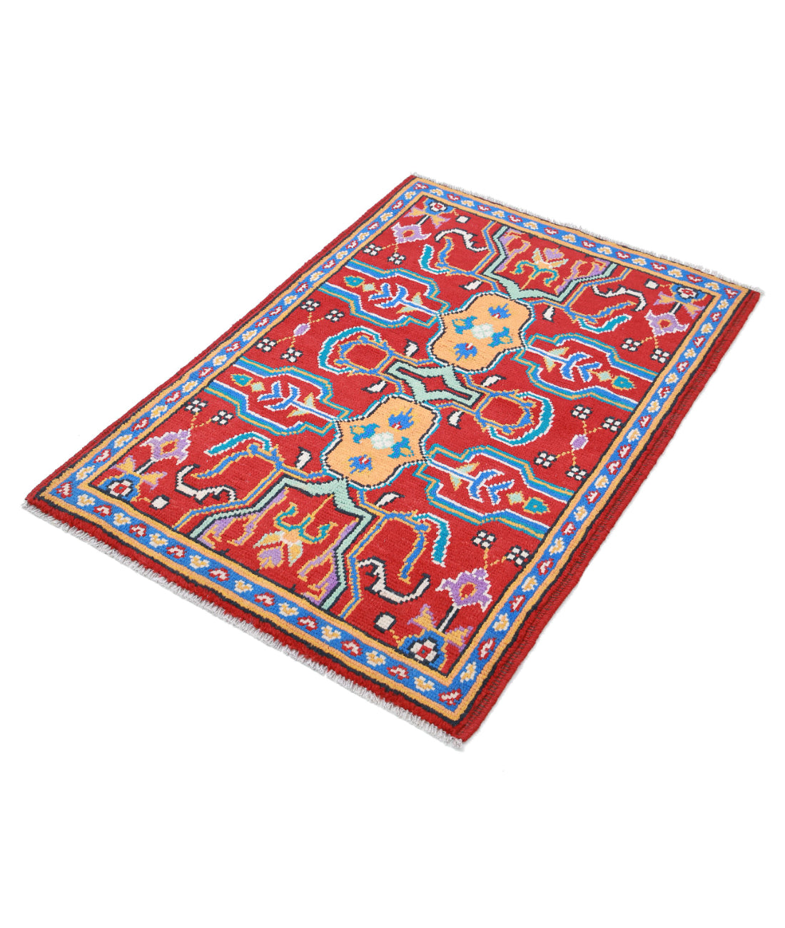 Revival 2'8'' X 3'11'' Hand-Knotted Wool Rug 2'8'' x 3'11'' (80 X 118) / Red / Blue
