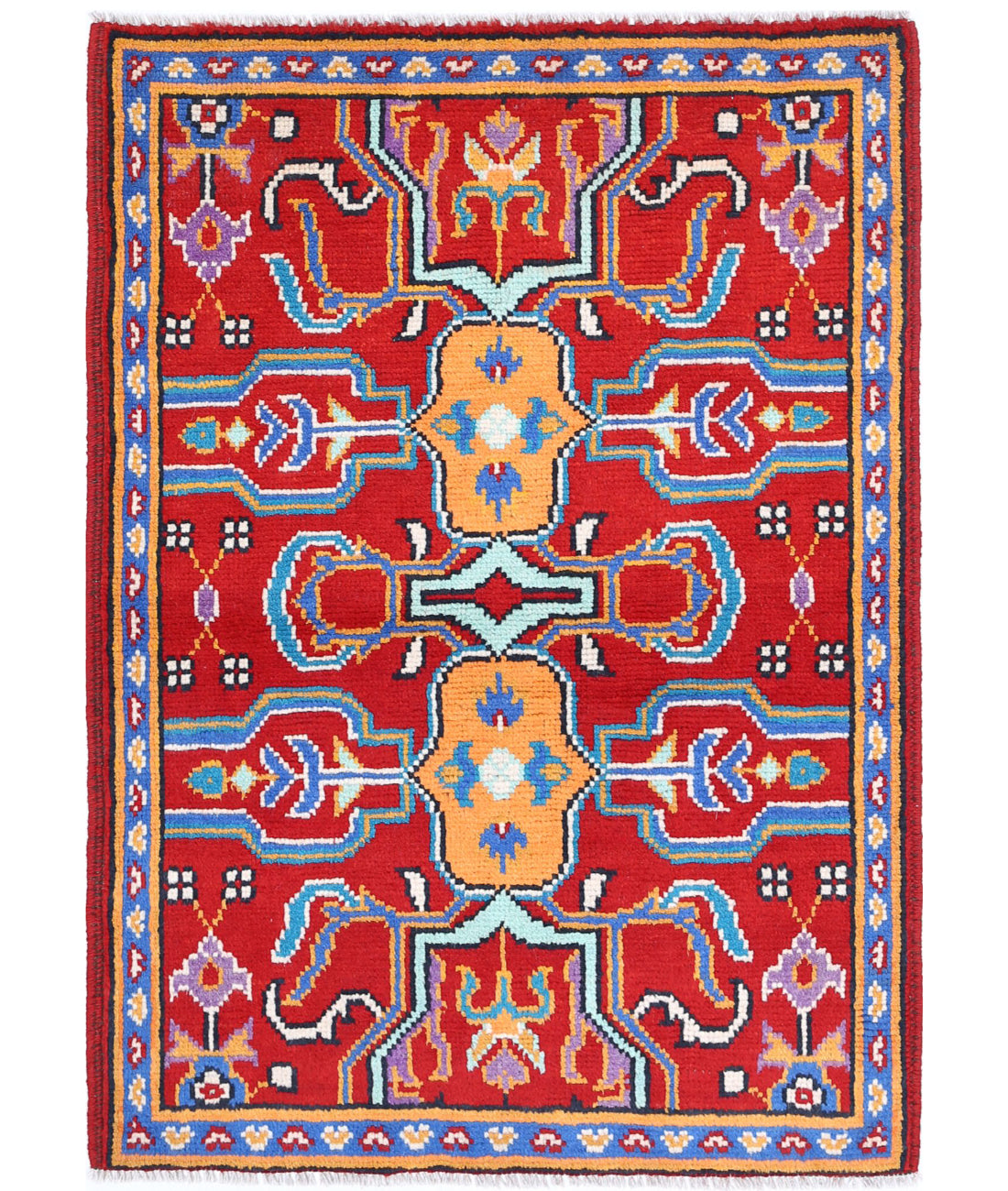 Revival 2'8'' X 3'11'' Hand-Knotted Wool Rug 2'8'' x 3'11'' (80 X 118) / Red / Blue