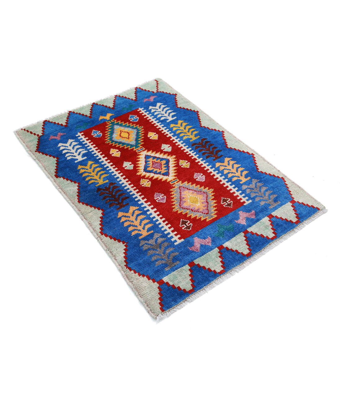 Revival 2'8'' X 3'10'' Hand-Knotted Wool Rug 2'8'' x 3'10'' (80 X 115) / Red / Blue