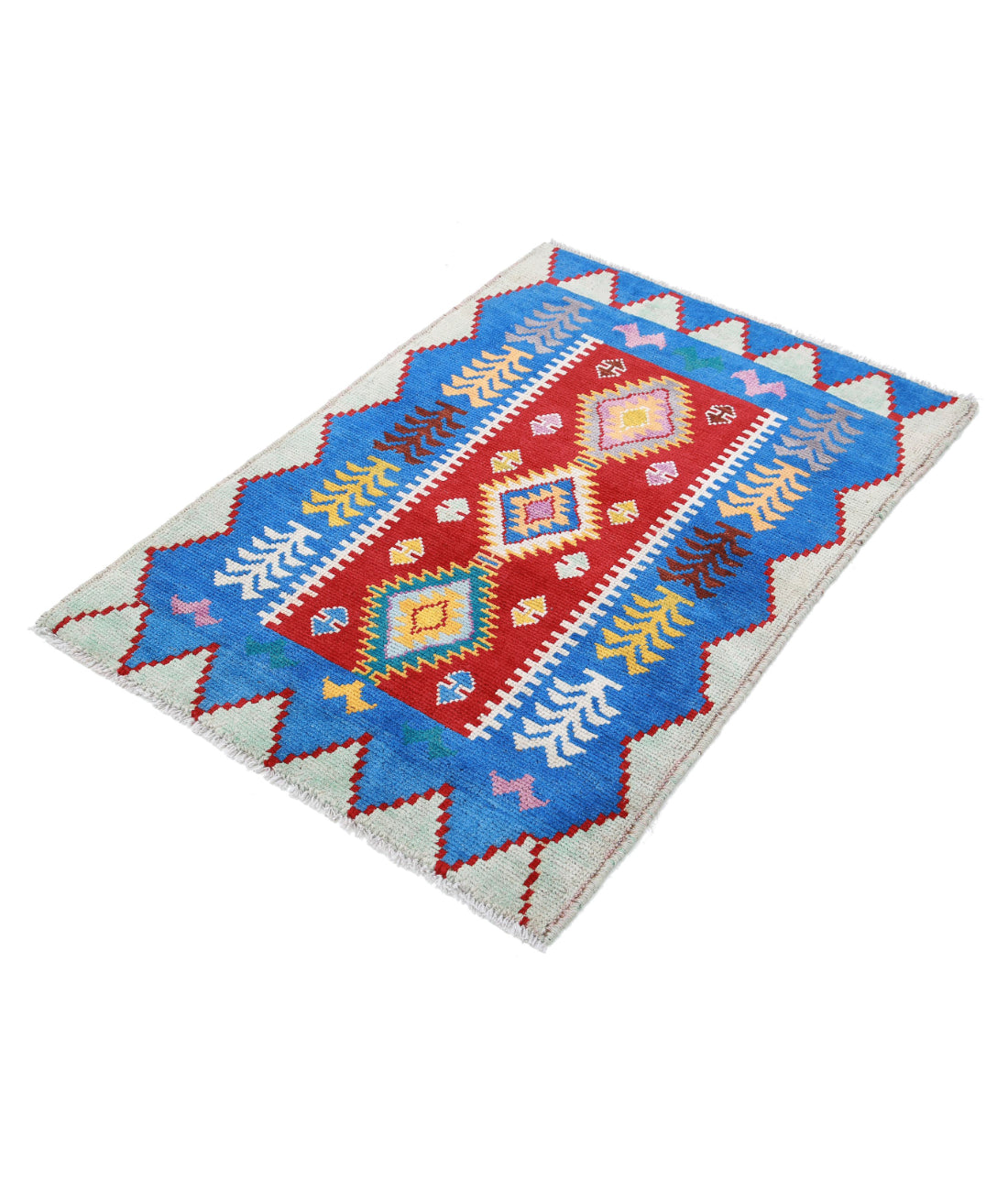 Revival 2'8'' X 3'10'' Hand-Knotted Wool Rug 2'8'' x 3'10'' (80 X 115) / Red / Blue