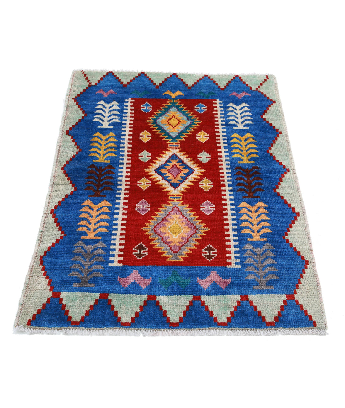 Revival 2'8'' X 3'10'' Hand-Knotted Wool Rug 2'8'' x 3'10'' (80 X 115) / Red / Blue