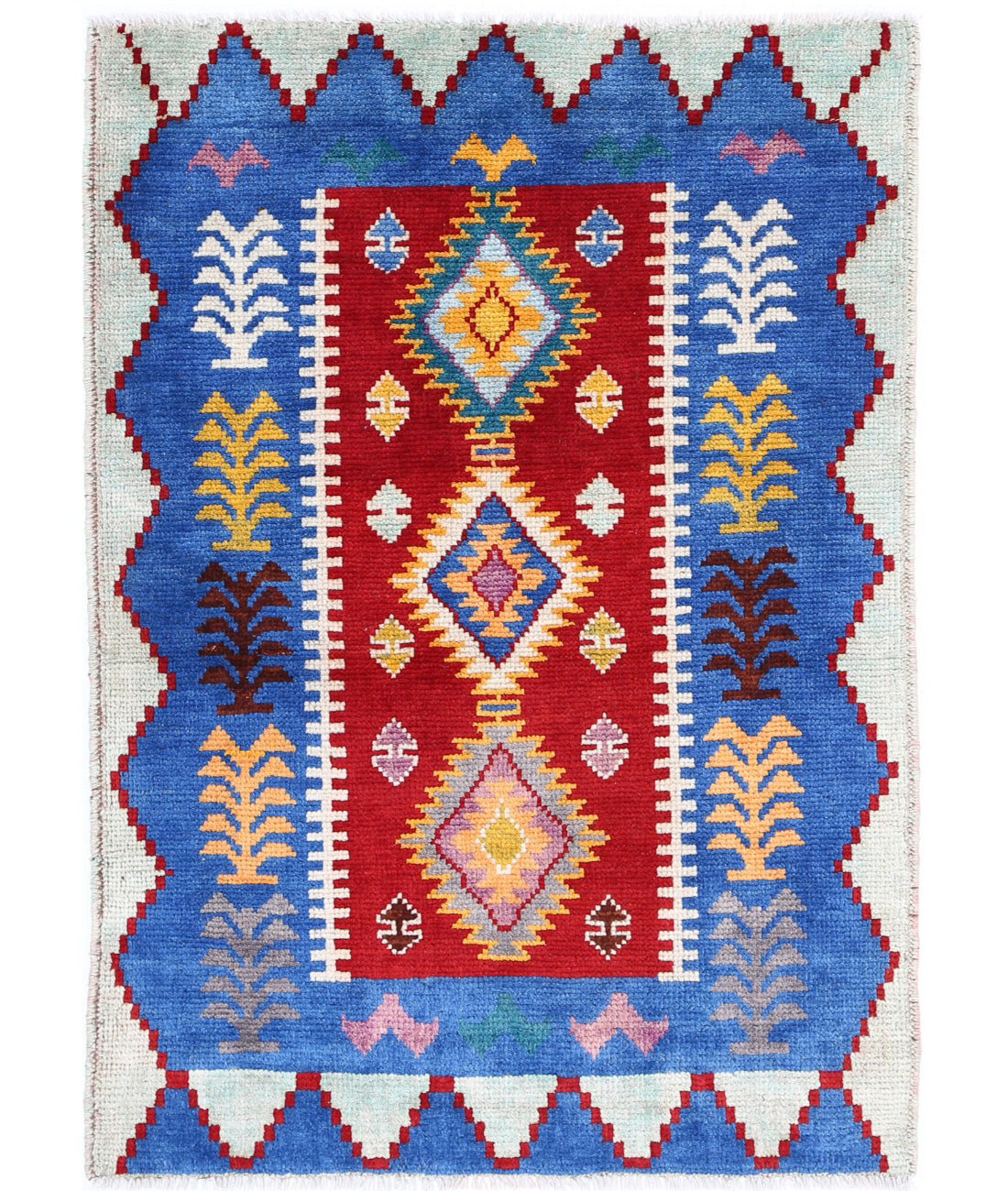 Revival 2'8'' X 3'10'' Hand-Knotted Wool Rug 2'8'' x 3'10'' (80 X 115) / Red / Blue
