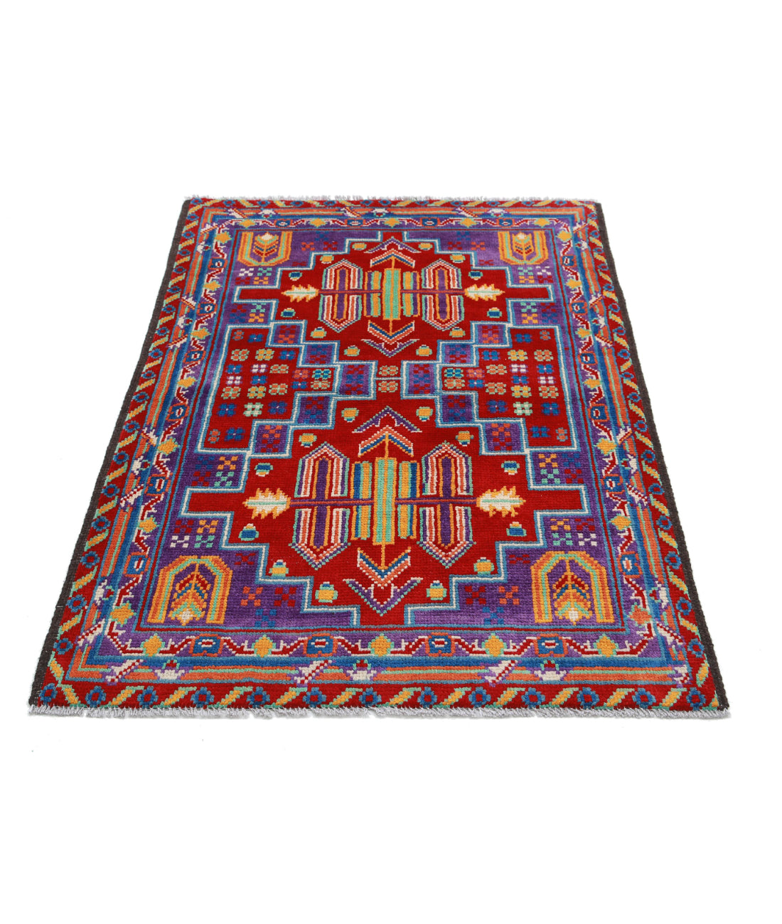 Revival 3'4'' X 5'0'' Hand-Knotted Wool Rug 3'4'' x 5'0'' (100 X 150) / Purple / Red