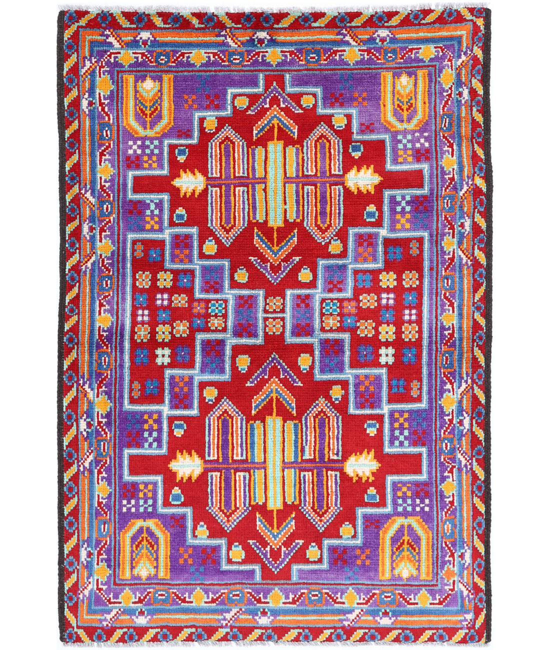 Revival 3'4'' X 5'0'' Hand-Knotted Wool Rug 3'4'' x 5'0'' (100 X 150) / Purple / Red