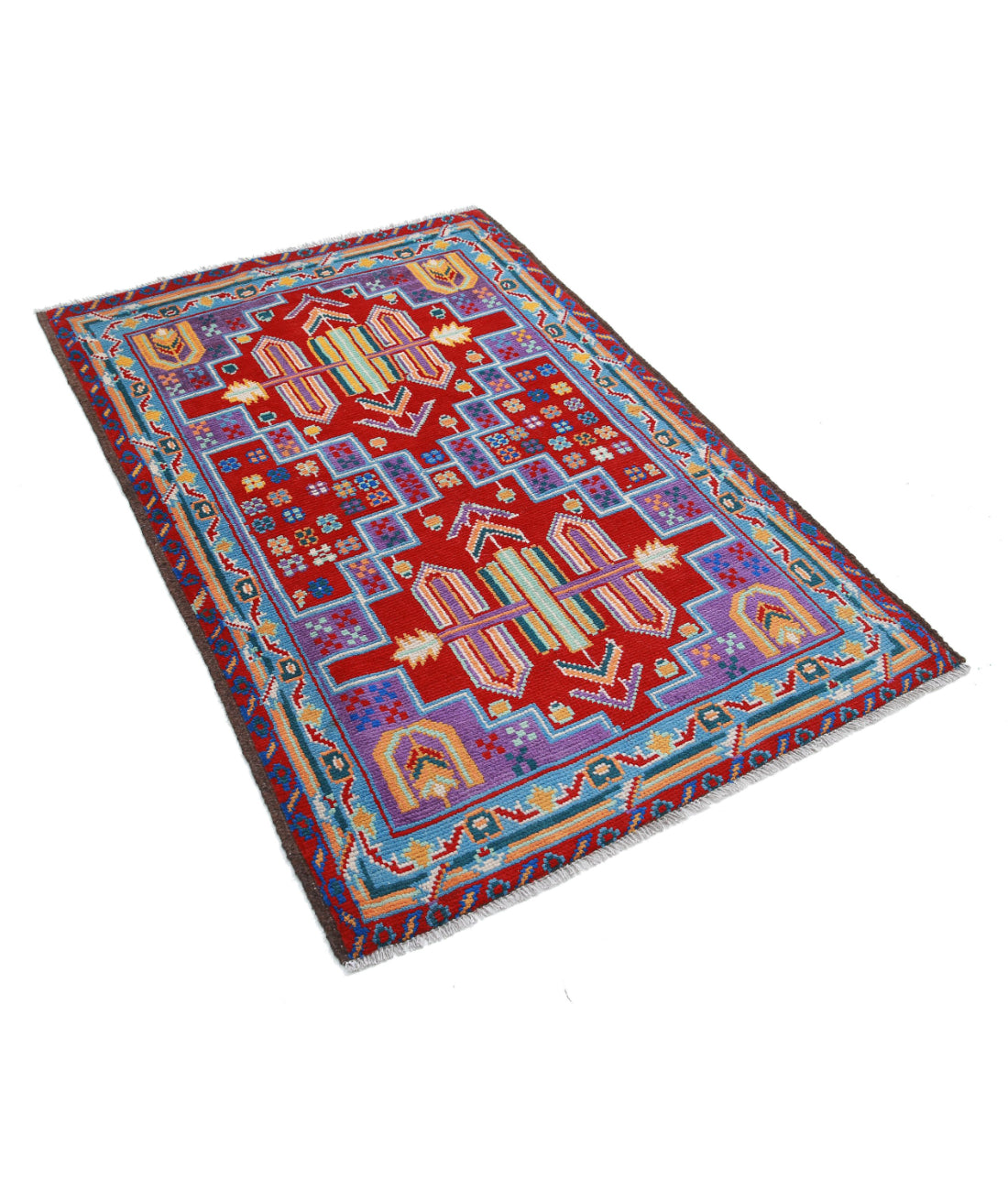Revival 3'3'' X 4'11'' Hand-Knotted Wool Rug 3'3'' x 4'11'' (98 X 148) / Purple / Red