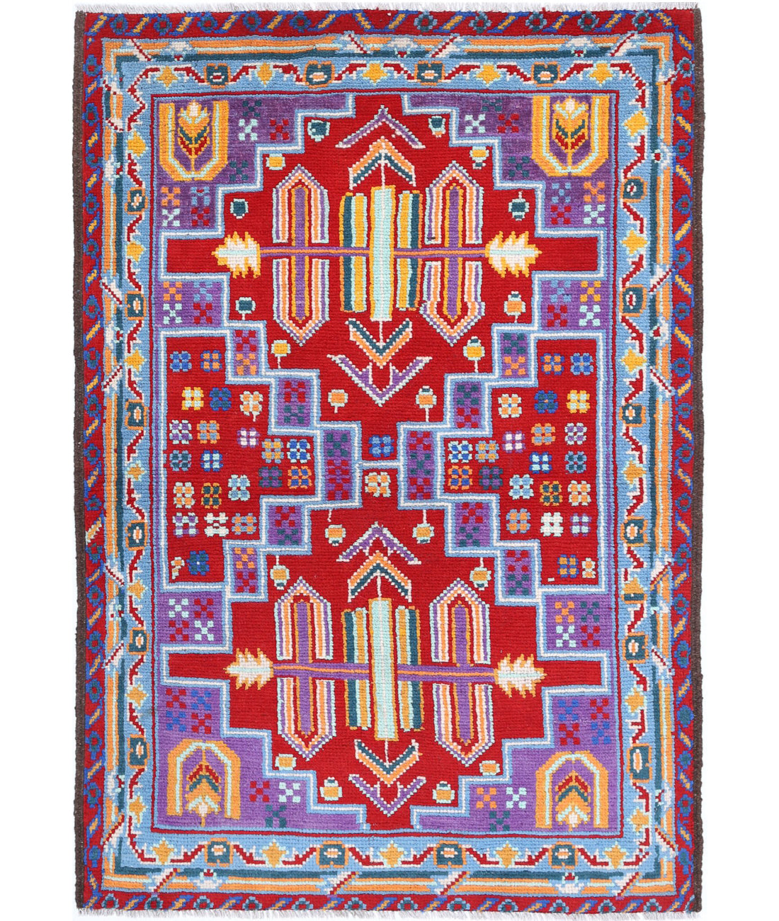 Revival 3'3'' X 4'11'' Hand-Knotted Wool Rug 3'3'' x 4'11'' (98 X 148) / Purple / Red