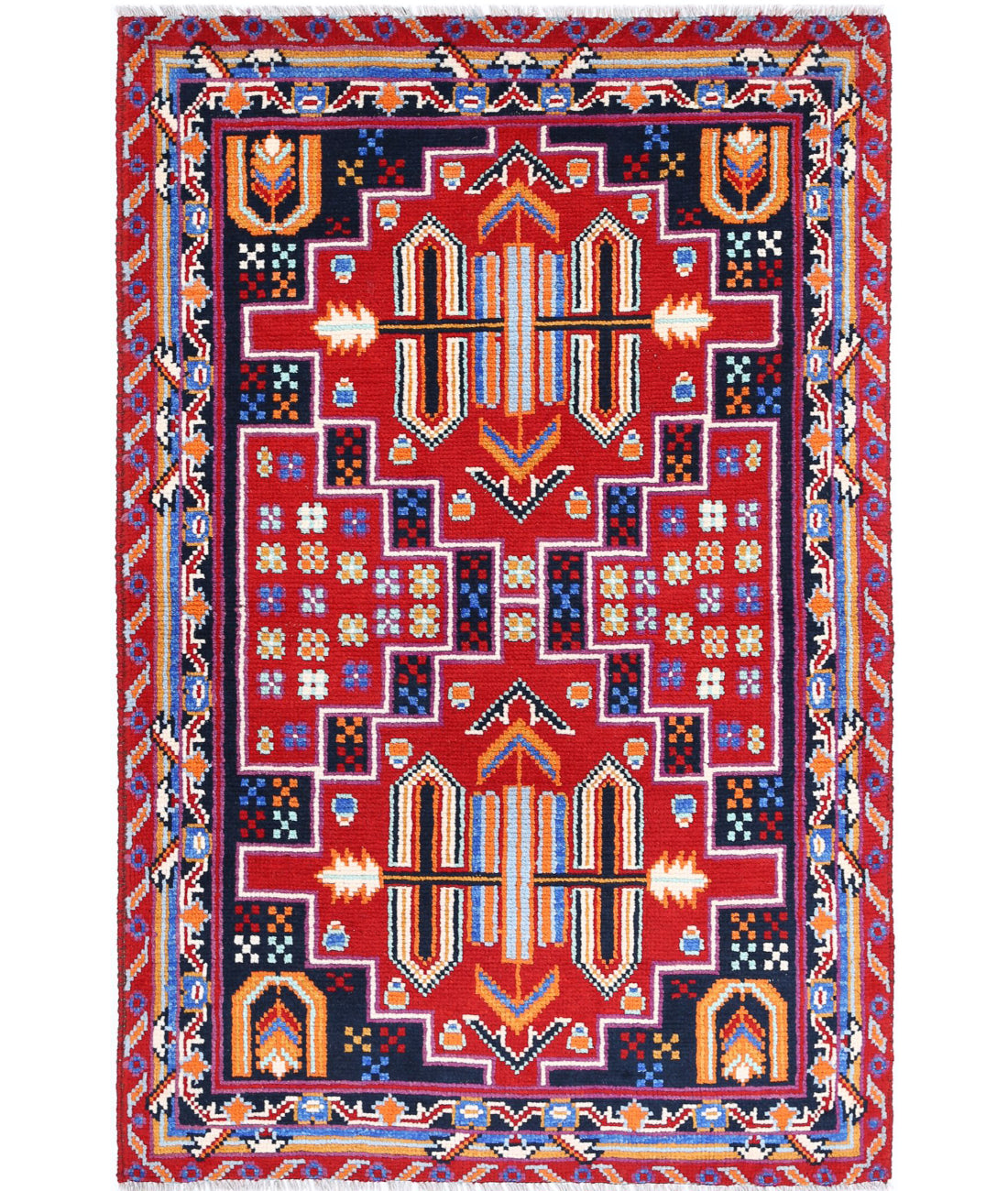Revival 3'3'' X 4'11'' Hand-Knotted Wool Rug 3'3'' x 4'11'' (98 X 148) / Black / Red