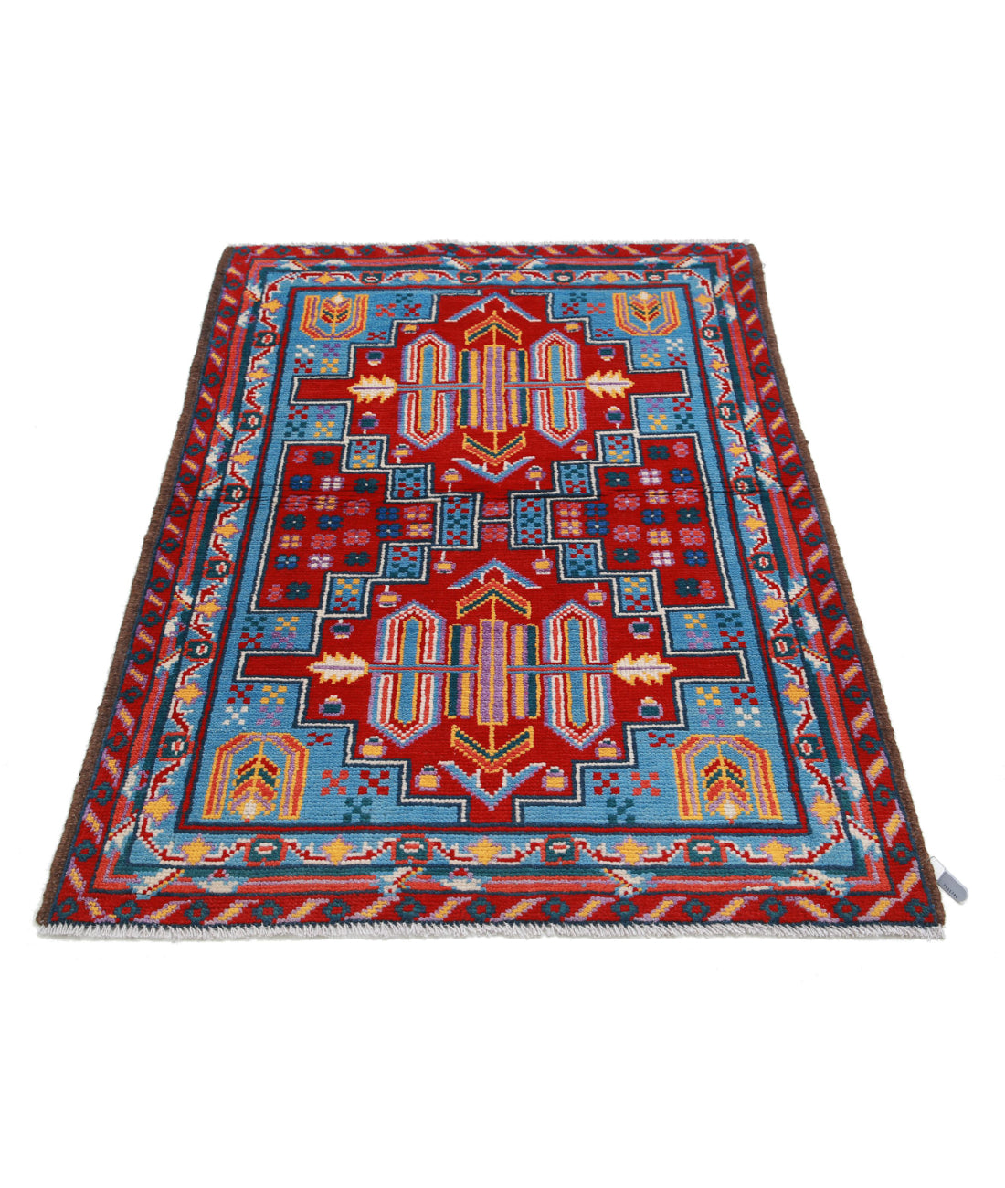 Revival 3'3'' X 4'11'' Hand-Knotted Wool Rug 3'3'' x 4'11'' (98 X 148) / Blue / Red