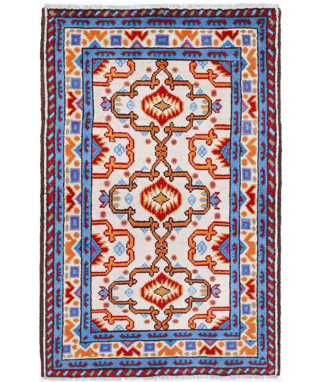 Revival 3'2'' X 5'2'' Hand-Knotted Wool Rug 3'2'' x 5'2'' (95 X 155) / Ivory / Blue