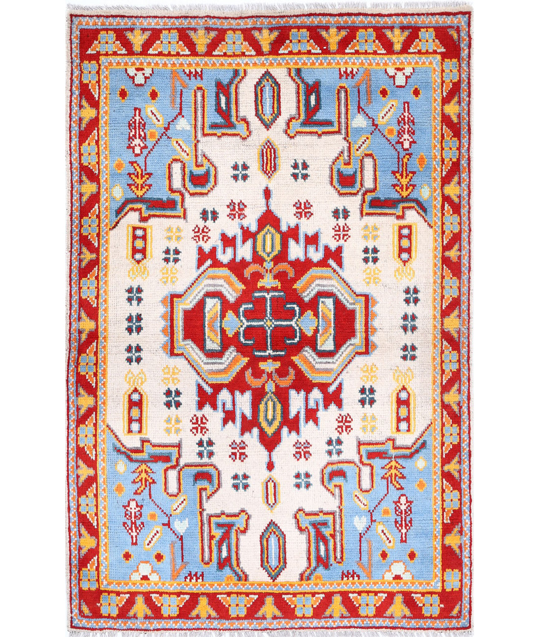 Revival 3'3'' X 5'0'' Hand-Knotted Wool Rug 3'3'' x 5'0'' (98 X 150) / Ivory / Red