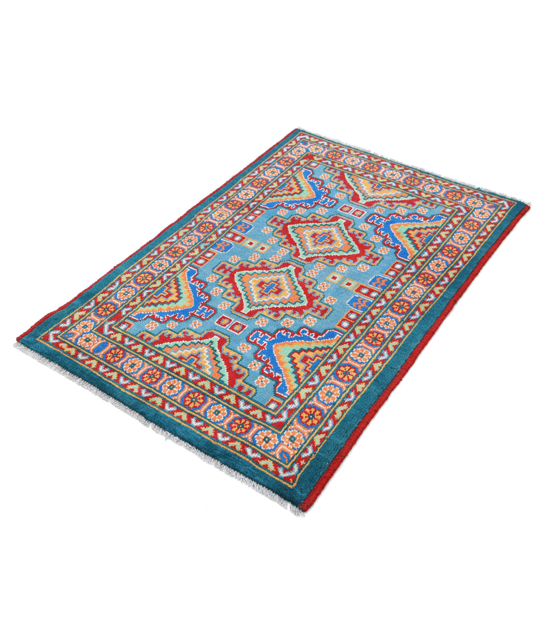 Revival 3'3'' X 4'10'' Hand-Knotted Wool Rug 3'3'' x 4'10'' (98 X 145) / Blue / Red