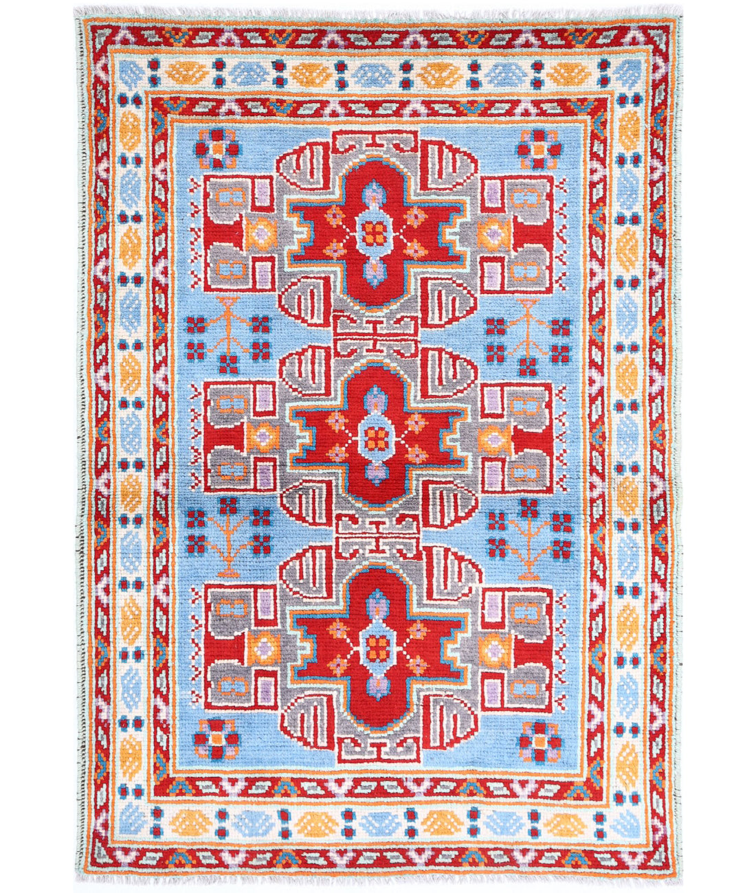 Revival 3'5'' X 4'11'' Hand-Knotted Wool Rug 3'5'' x 4'11'' (103 X 148) / Blue / Ivory