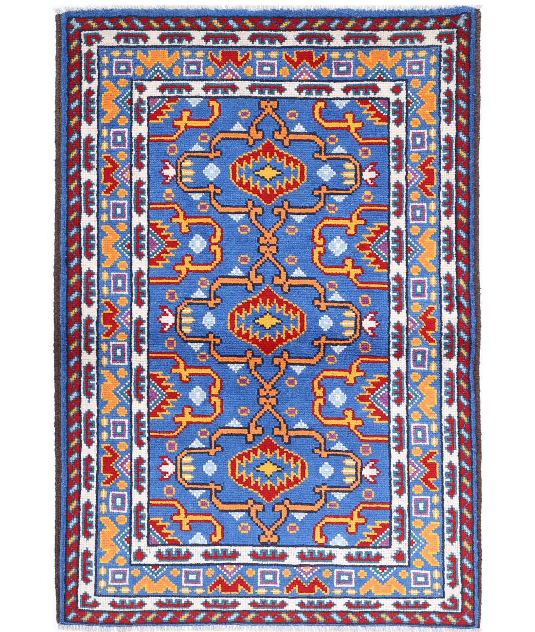 Revival 3'4'' X 4'11'' Hand-Knotted Wool Rug 3'4'' x 4'11'' (100 X 148) / Blue / Red