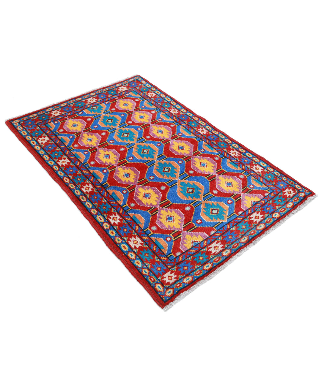 Revival 3'2'' X 4'10'' Hand-Knotted Wool Rug 3'2'' x 4'10'' (95 X 145) / Red / Blue