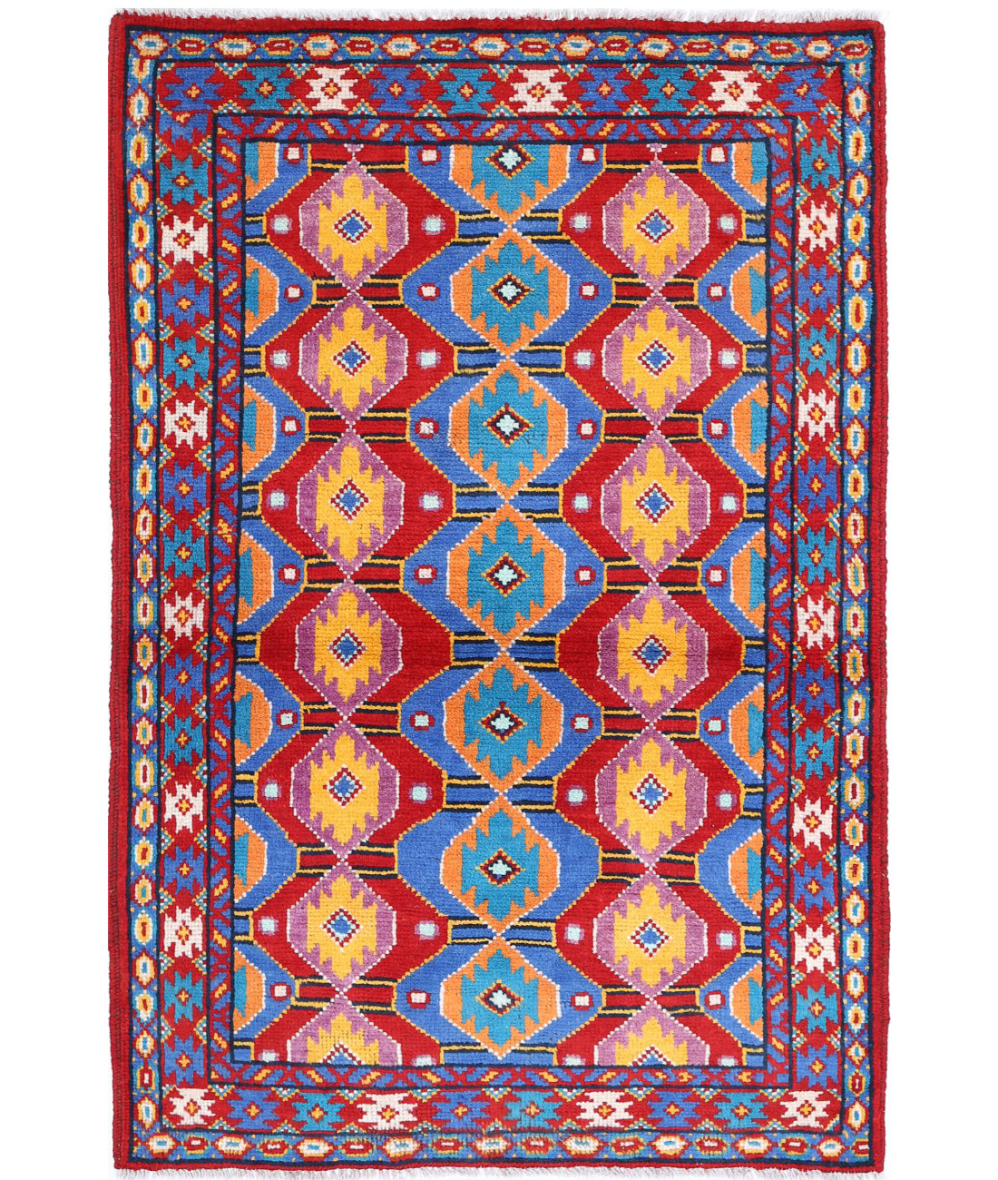 Revival 3'2'' X 4'10'' Hand-Knotted Wool Rug 3'2'' x 4'10'' (95 X 145) / Red / Blue