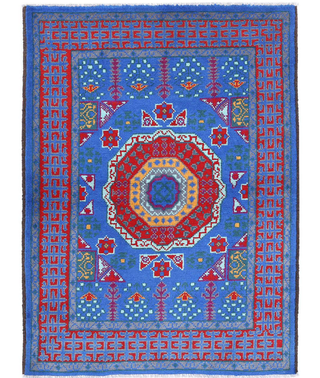 Revival 3'6'' X 4'10'' Hand-Knotted Wool Rug 3'6'' x 4'10'' (105 X 145) / Blue / Red