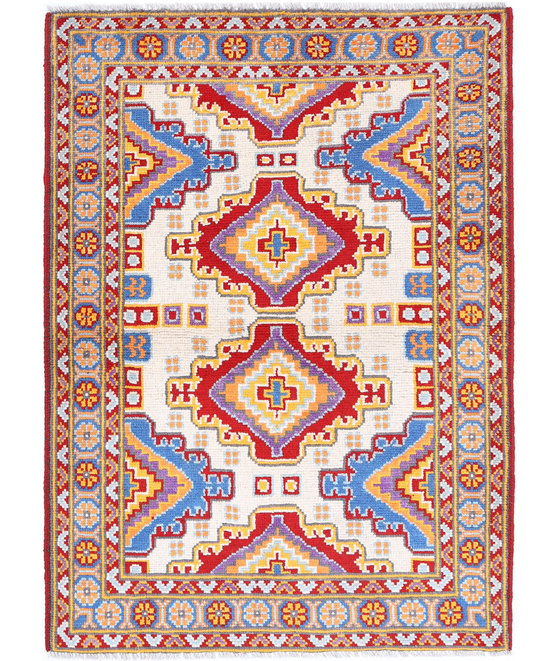 Revival 3'5'' X 4'10'' Hand-Knotted Wool Rug 3'5'' x 4'10'' (103 X 145) / Ivory / Blue