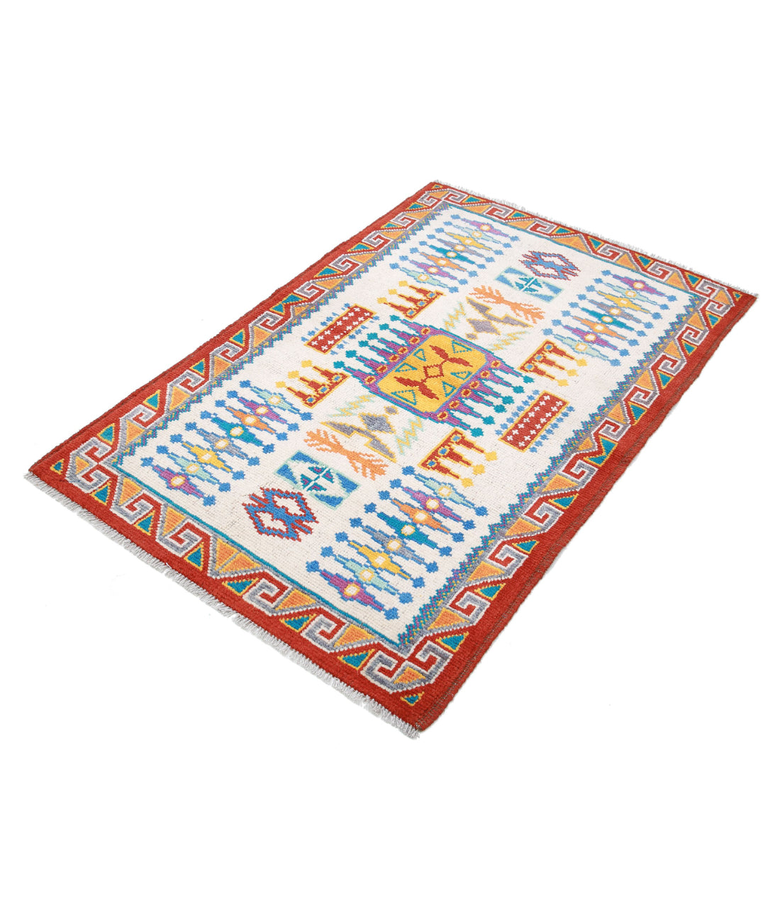 Revival 3'2'' X 4'10'' Hand-Knotted Wool Rug 3'2'' x 4'10'' (95 X 145) / Ivory / Red