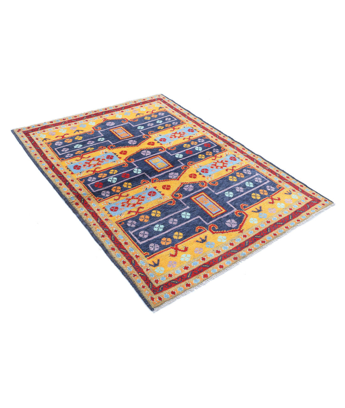 Revival 4'4'' X 5'10'' Hand-Knotted Wool Rug 4'4'' x 5'10'' (130 X 175) / Blue / Red
