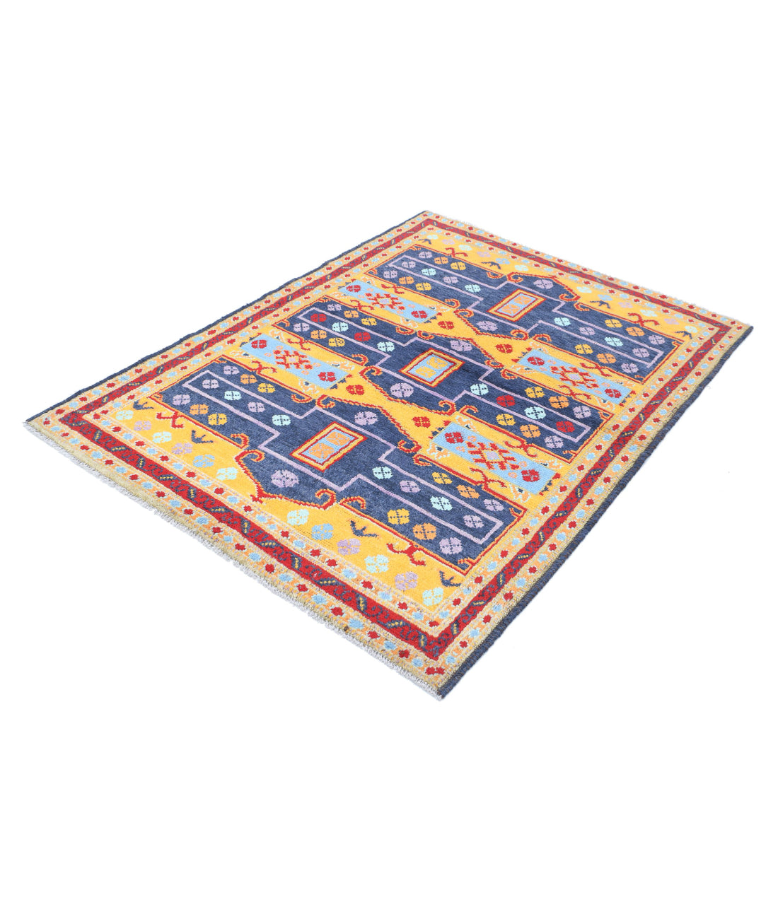 Revival 4'4'' X 5'10'' Hand-Knotted Wool Rug 4'4'' x 5'10'' (130 X 175) / Blue / Red