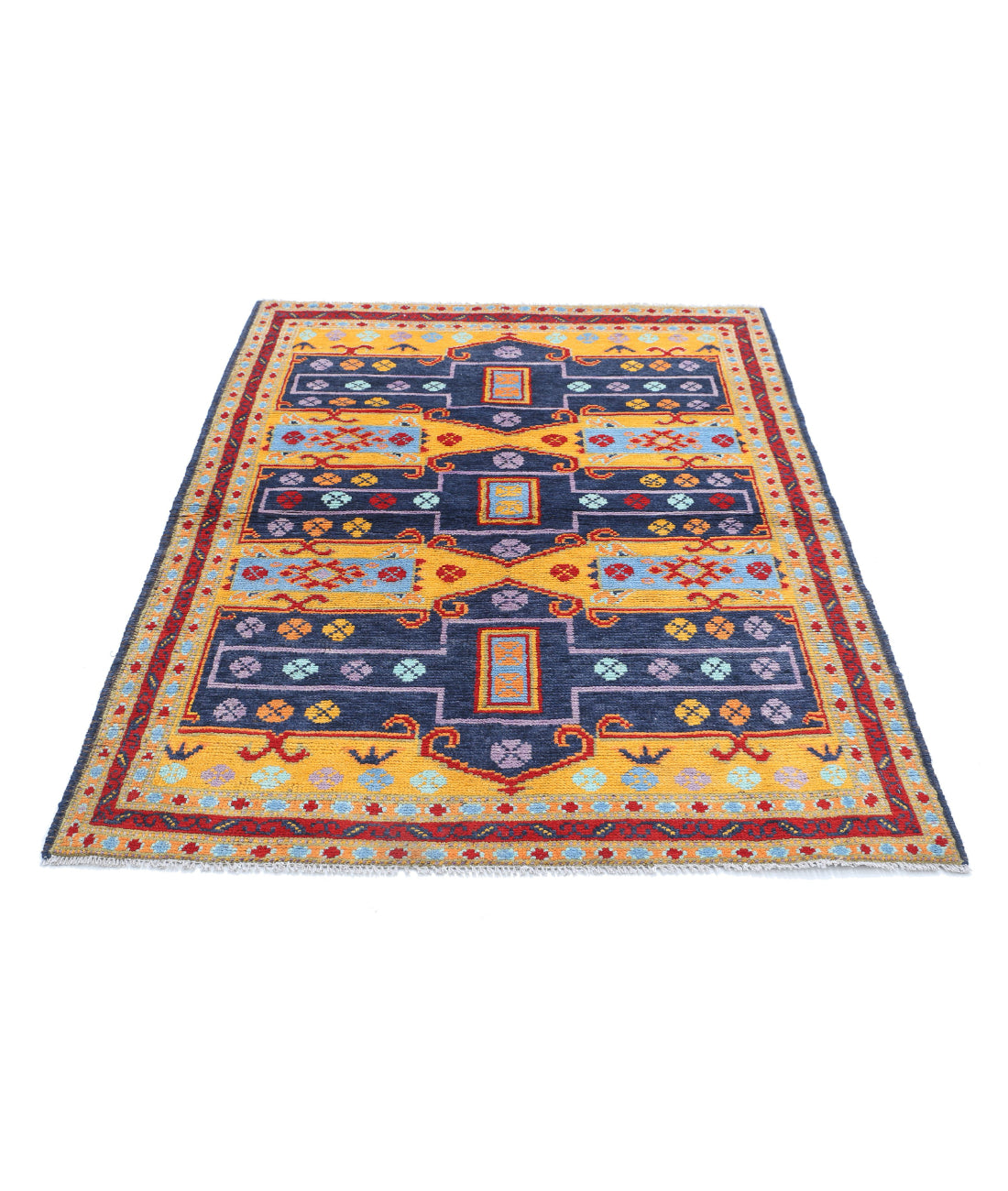 Revival 4'4'' X 5'10'' Hand-Knotted Wool Rug 4'4'' x 5'10'' (130 X 175) / Blue / Red