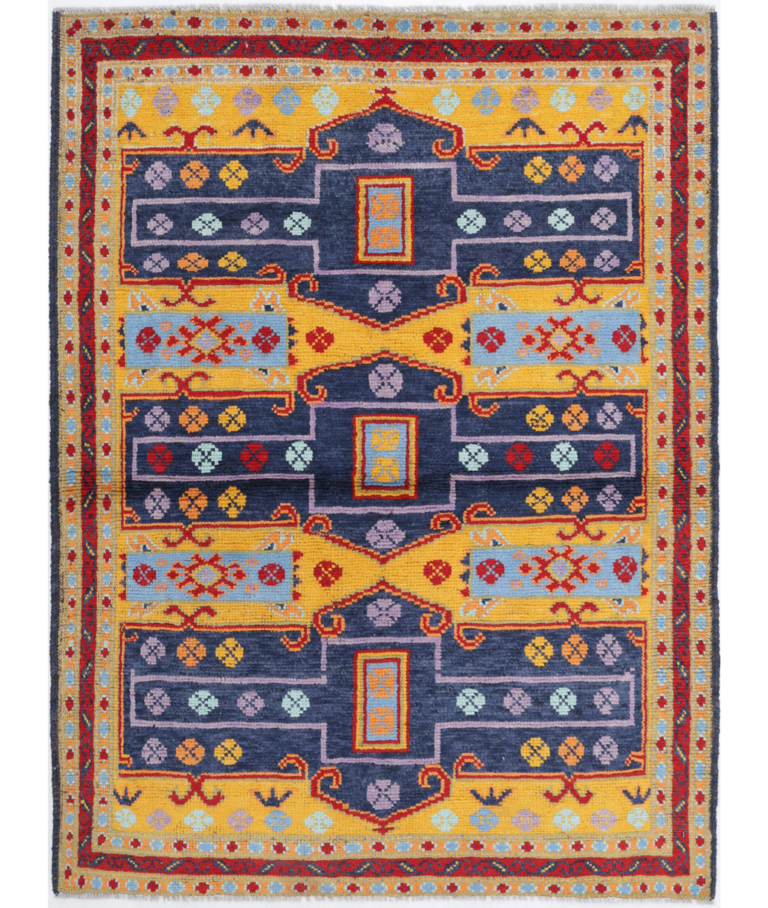 Revival 4'4'' X 5'10'' Hand-Knotted Wool Rug 4'4'' x 5'10'' (130 X 175) / Blue / Red