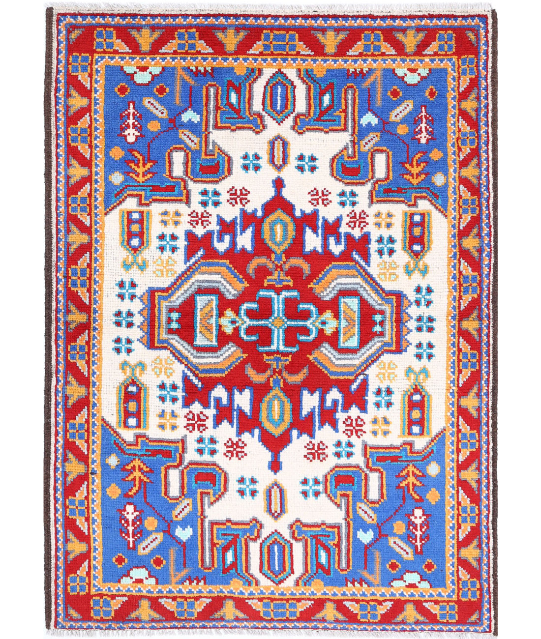 Revival 3'3'' X 4'8'' Hand-Knotted Wool Rug 3'3'' x 4'8'' (98 X 140) / Ivory / Red