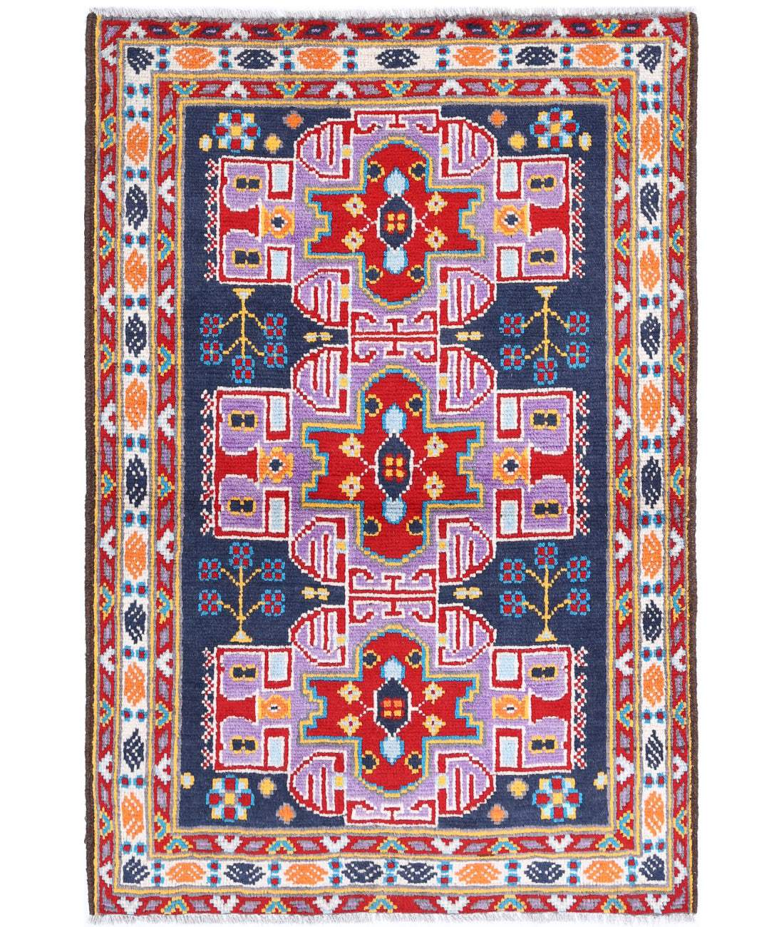 Revival 3'2'' X 4'9'' Hand-Knotted Wool Rug 3'2'' x 4'9'' (95 X 143) / Blue / Ivory