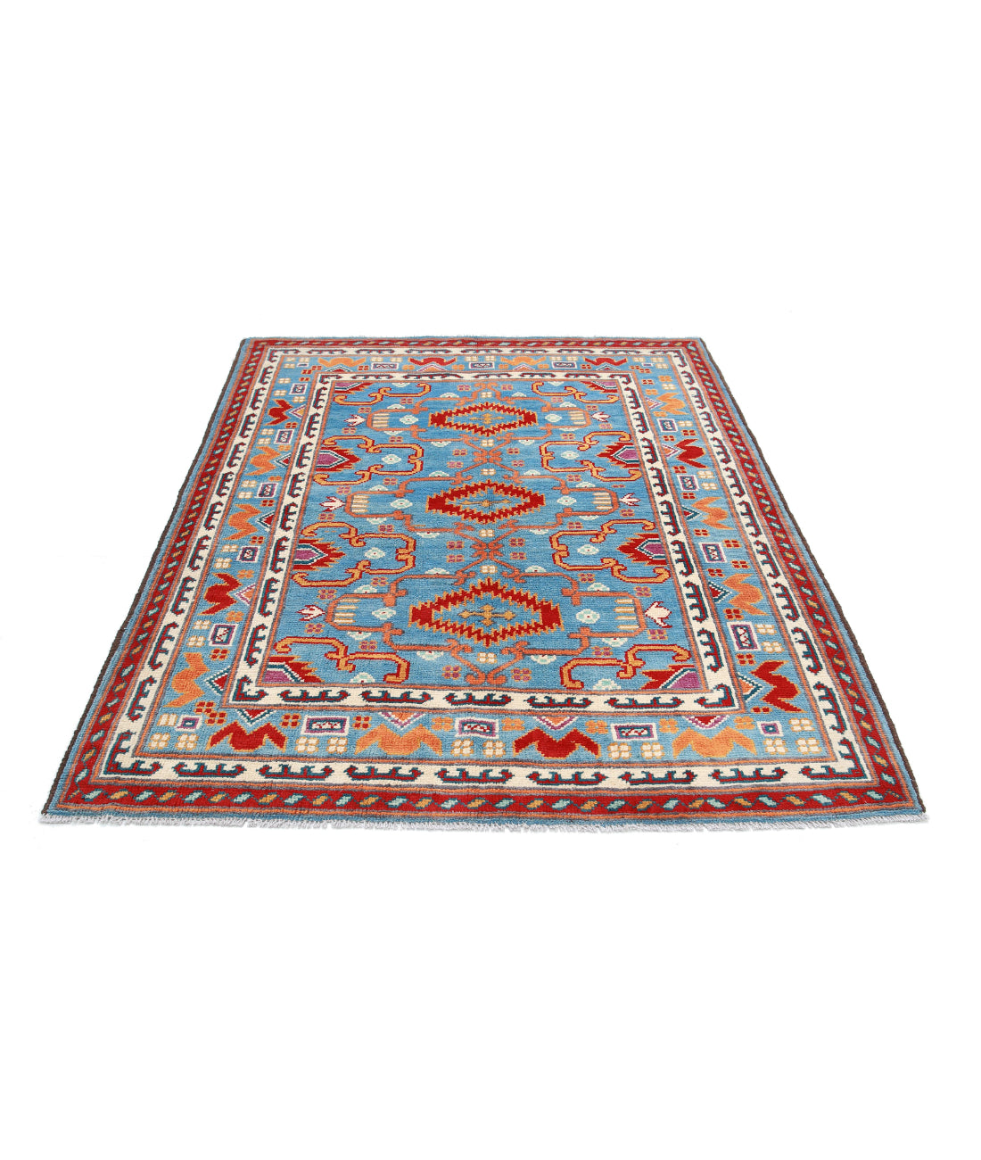 Revival 5'1'' X 6'6'' Hand-Knotted Wool Rug 5'1'' x 6'6'' (153 X 195) / Blue / Red