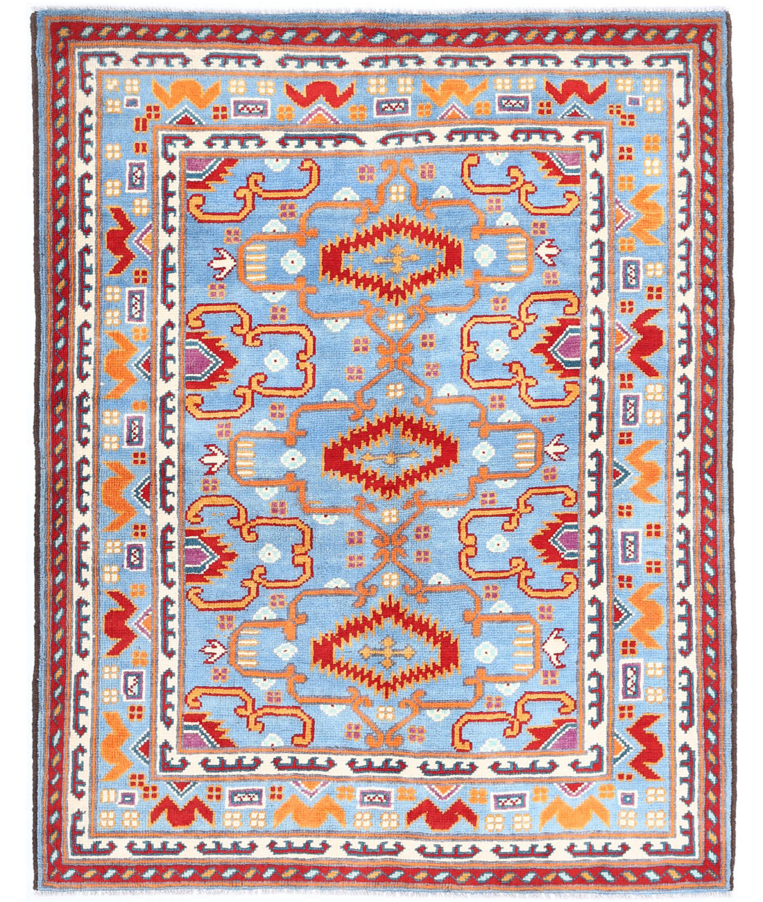 Revival 5'1'' X 6'6'' Hand-Knotted Wool Rug 5'1'' x 6'6'' (153 X 195) / Blue / Red