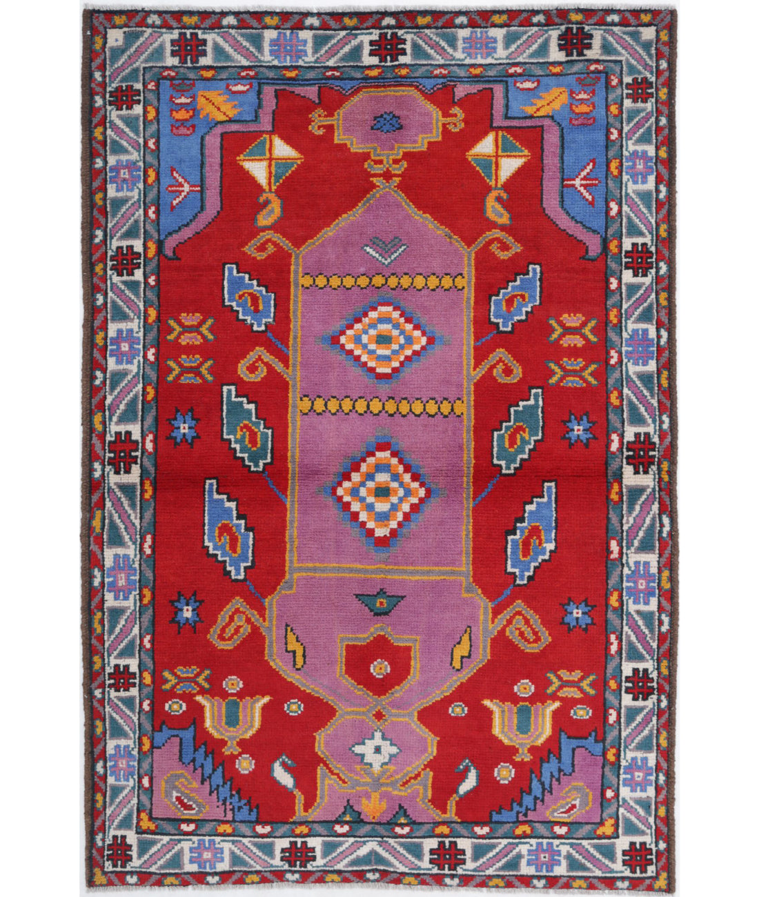 Revival 4'0'' X 6'0'' Hand-Knotted Wool Rug 4'0'' x 6'0'' (120 X 180) / Red / Ivory