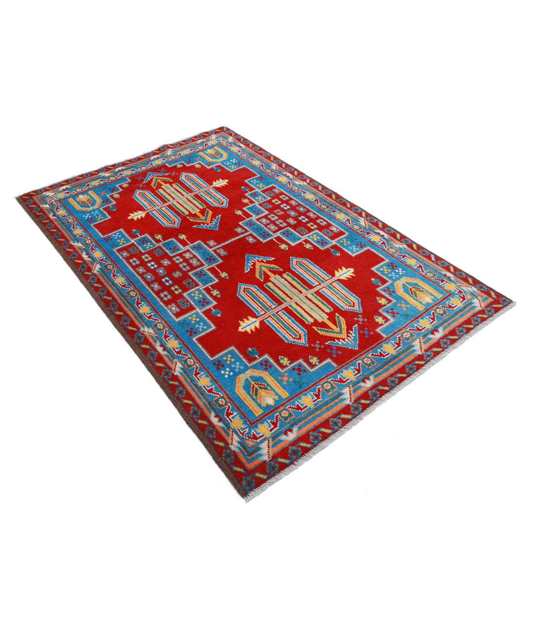 Revival 4'0'' X 6'0'' Hand-Knotted Wool Rug 4'0'' x 6'0'' (120 X 180) / Red / Blue