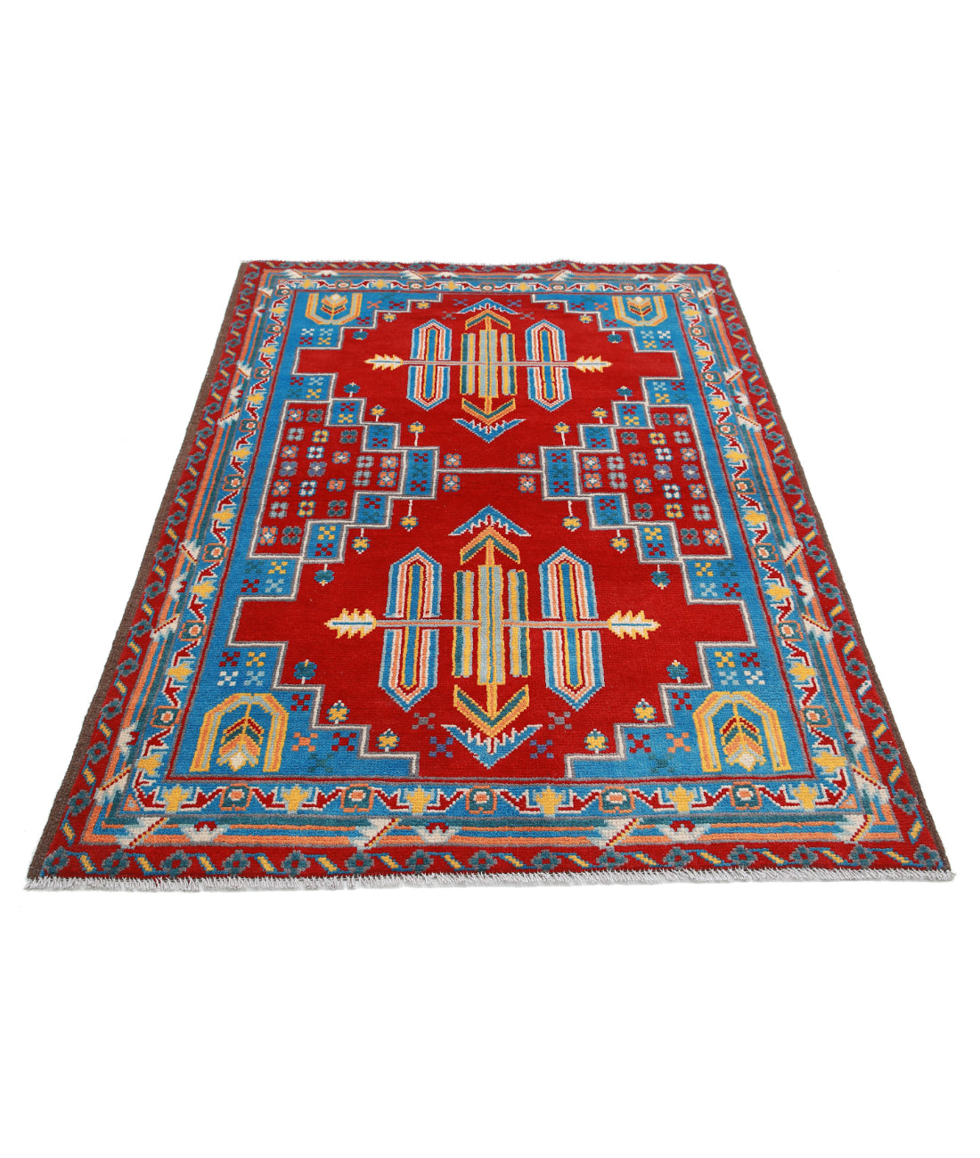 Revival 4'0'' X 6'0'' Hand-Knotted Wool Rug 4'0'' x 6'0'' (120 X 180) / Red / Blue